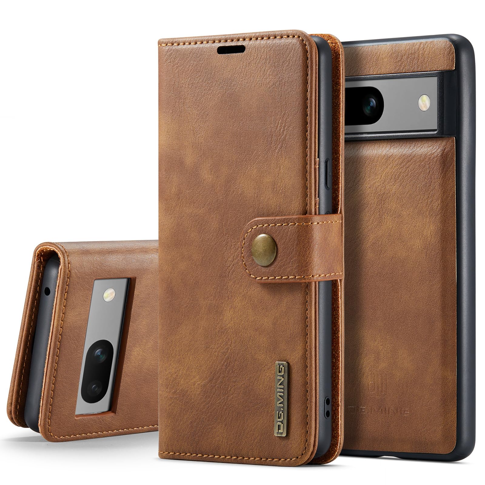 Funda Cartera para Google Pixel 10 Pro con Soporte Plegable, Marrón | Funda Interior Extraíble, Cuero Vacuno de Serraje, 3 Ranuras para Tarjetas y Bolsillo, Cierre Magnético, Soporte Plegable