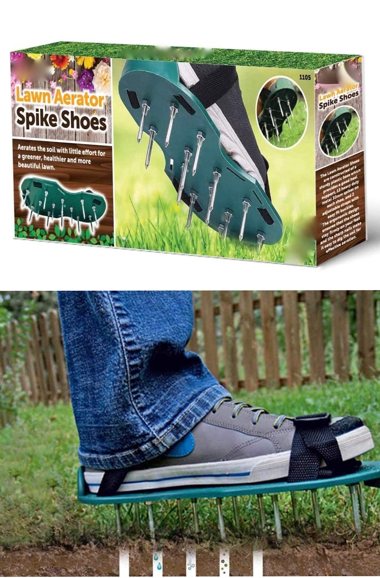Chaussures à Crampons Pour Aérer La Pelouse - Semelles à Pointes Avec Lanières - 22 Pointes - Pénétration 5 Cm - Unisexe Jardin