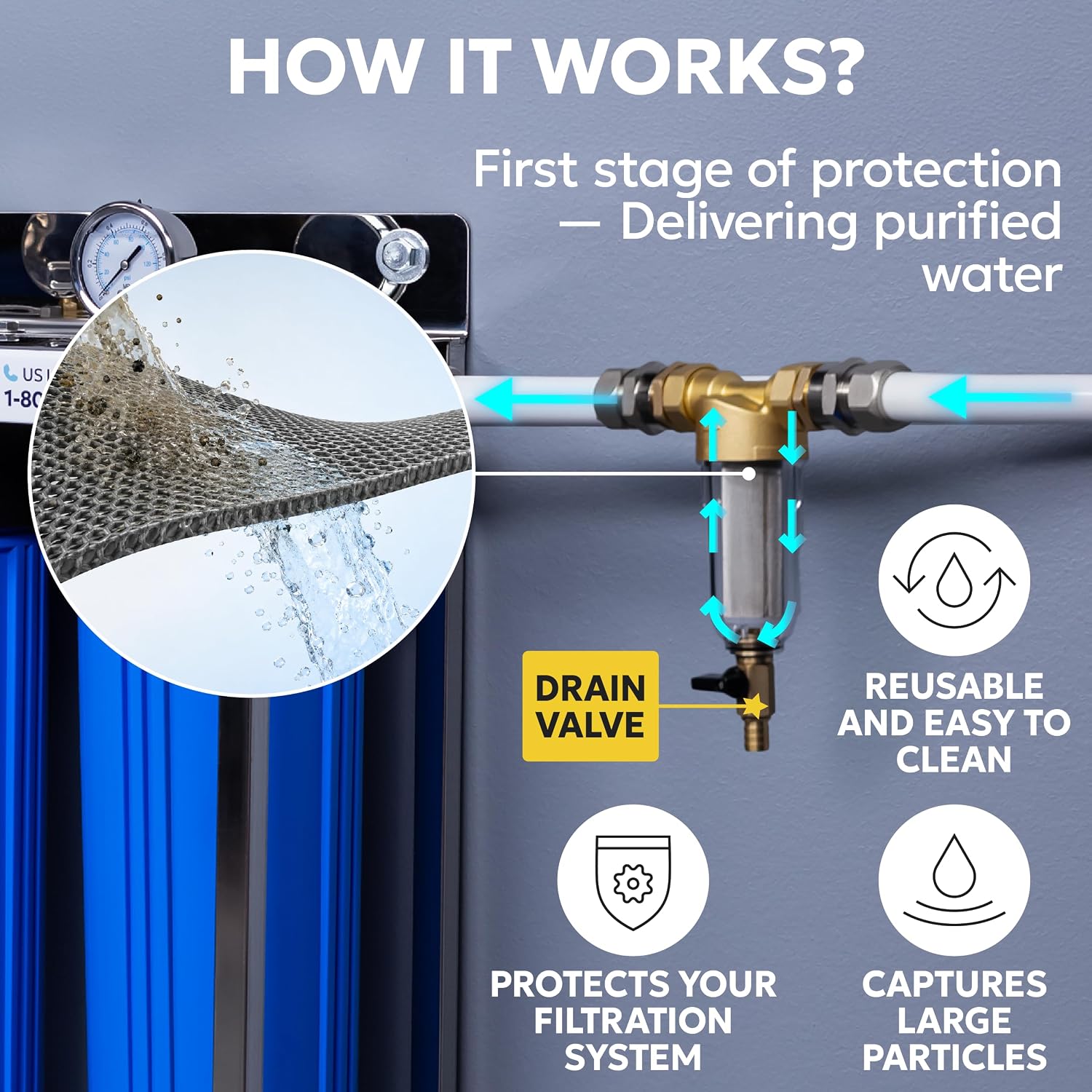 Aquaboon 3/4" Spin-Down Sediment Filter for Well Water, Reusable Pre-Filter, 50 & 200 Micron, Heavy-Duty for Home & Commercial Use, Easy to Clean, Extends Unit Life image 2