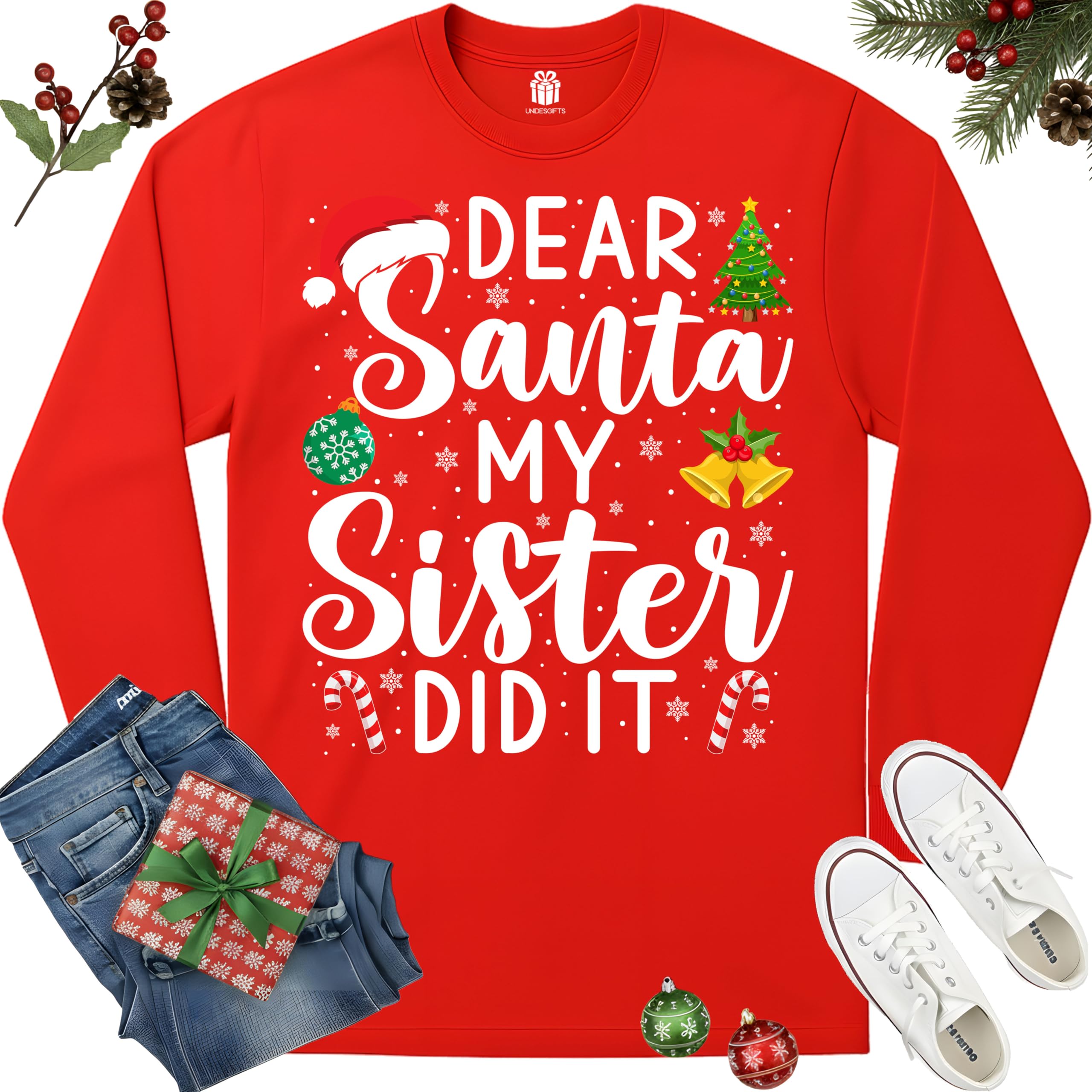 Dear Santa My Sister Did It Funny Christmas Matching Xmas Shirt for Youth Boys Girls Kids Toddler Son Daughter