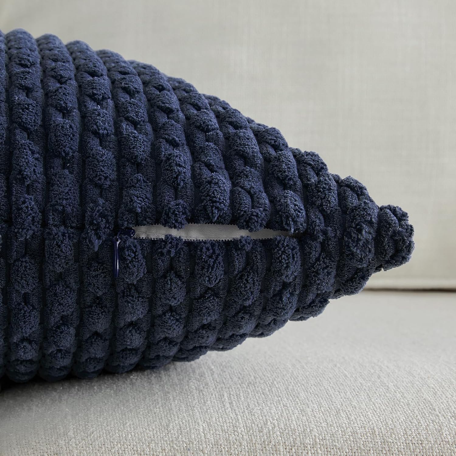 Fancy Homi 2 Packs Navy Blue Decorative Throw Pillow Covers 20x20 Inch for Couch Bed Sofa, Modern Farmhouse Boho Home Decor, Soft Cute Plush Corduroy Cushion Case 50x50 CM image 3