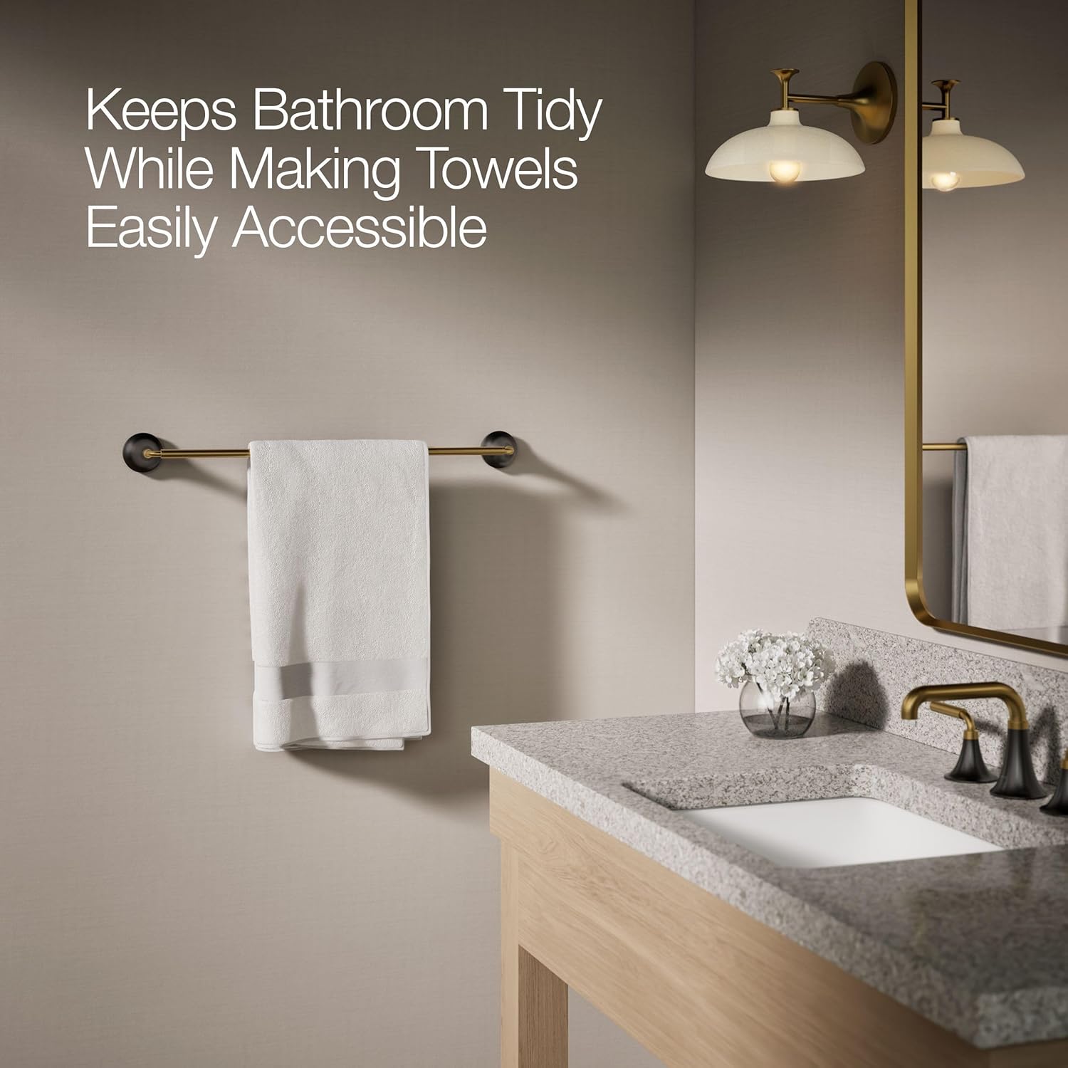 Kohler 27426-BMB Tone™ 24" Towel bar, Matte Black with Brushed Moderne Brass