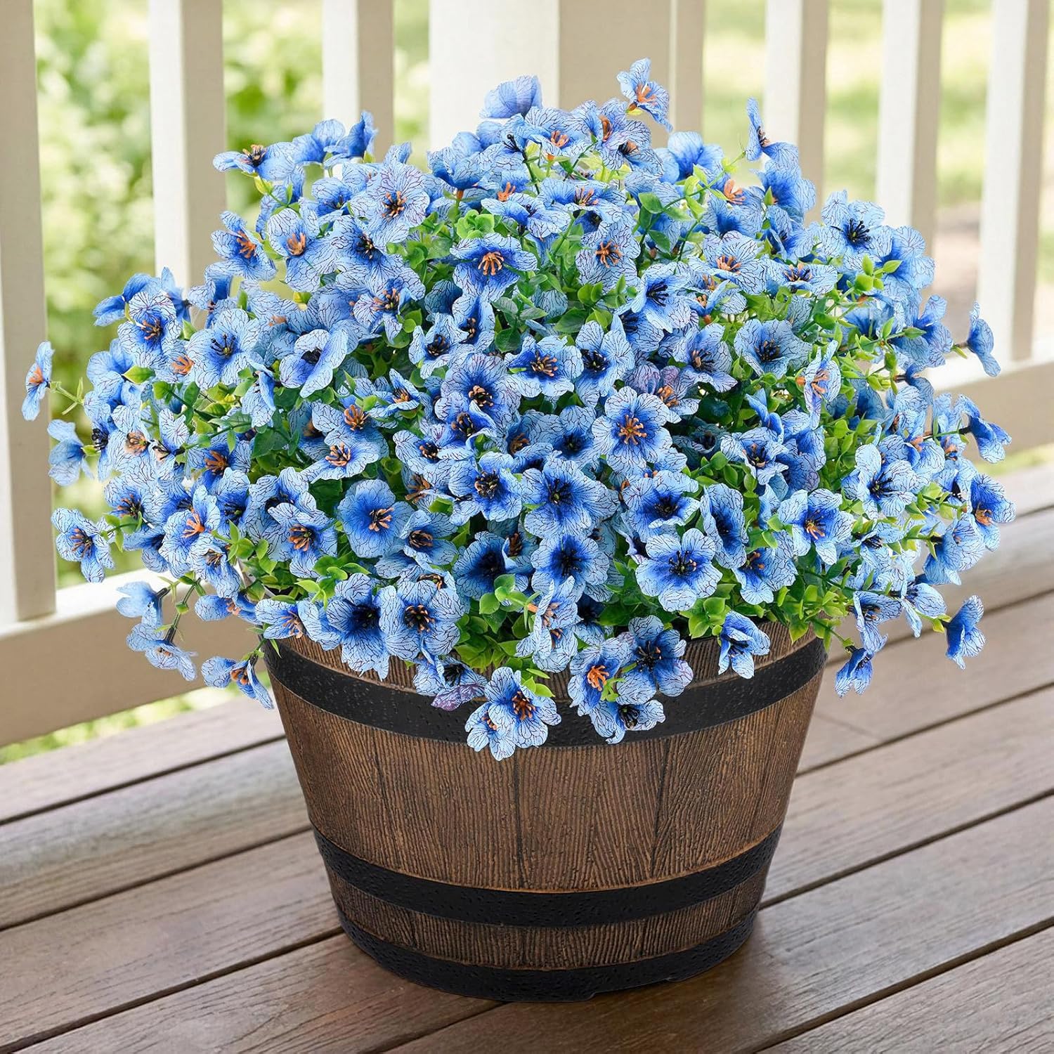 14 Bundles Artificial Flowers for Outdoors, UV Resistant Fake Faux Flowers for Spring Summer Front Porch Patio Balcony Yard Garden Home Decor (Sky Blue)