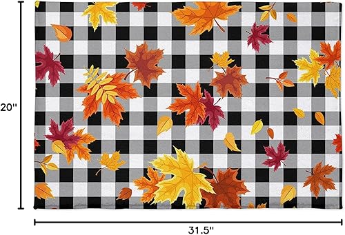 Miniatura 8 de Tapete de baño de hojas de arce de otoño, tapete de Acción de Gracias, antideslizante, suave y absorbente, tapete de área mullido a cuadros negros