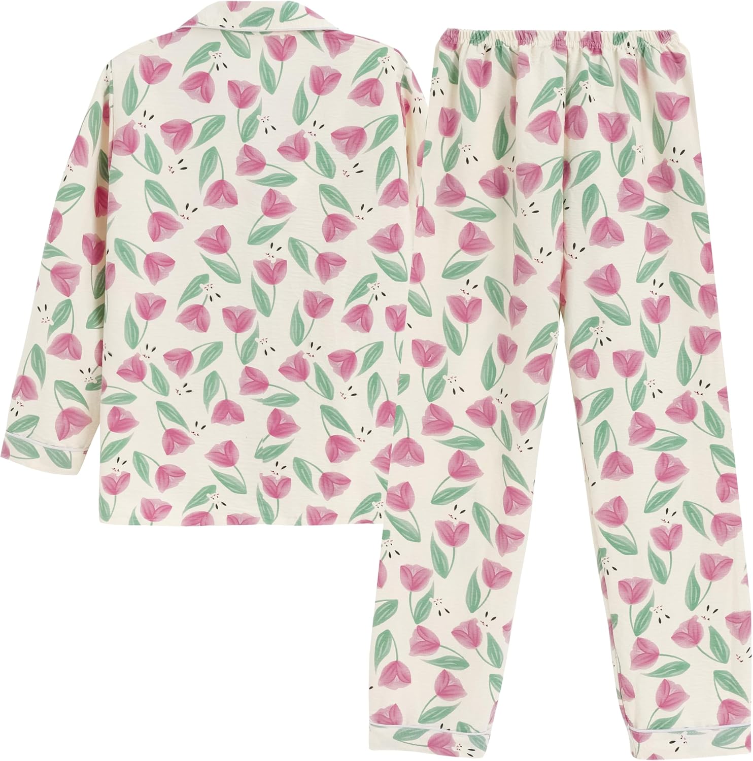 Vopmocld Big Girls Button Down Pajama Sets Crepe Soft Lapel Shirt Sleepwear Printed Lounge Set Long Sleeve Long Pants Nighty - Image 2