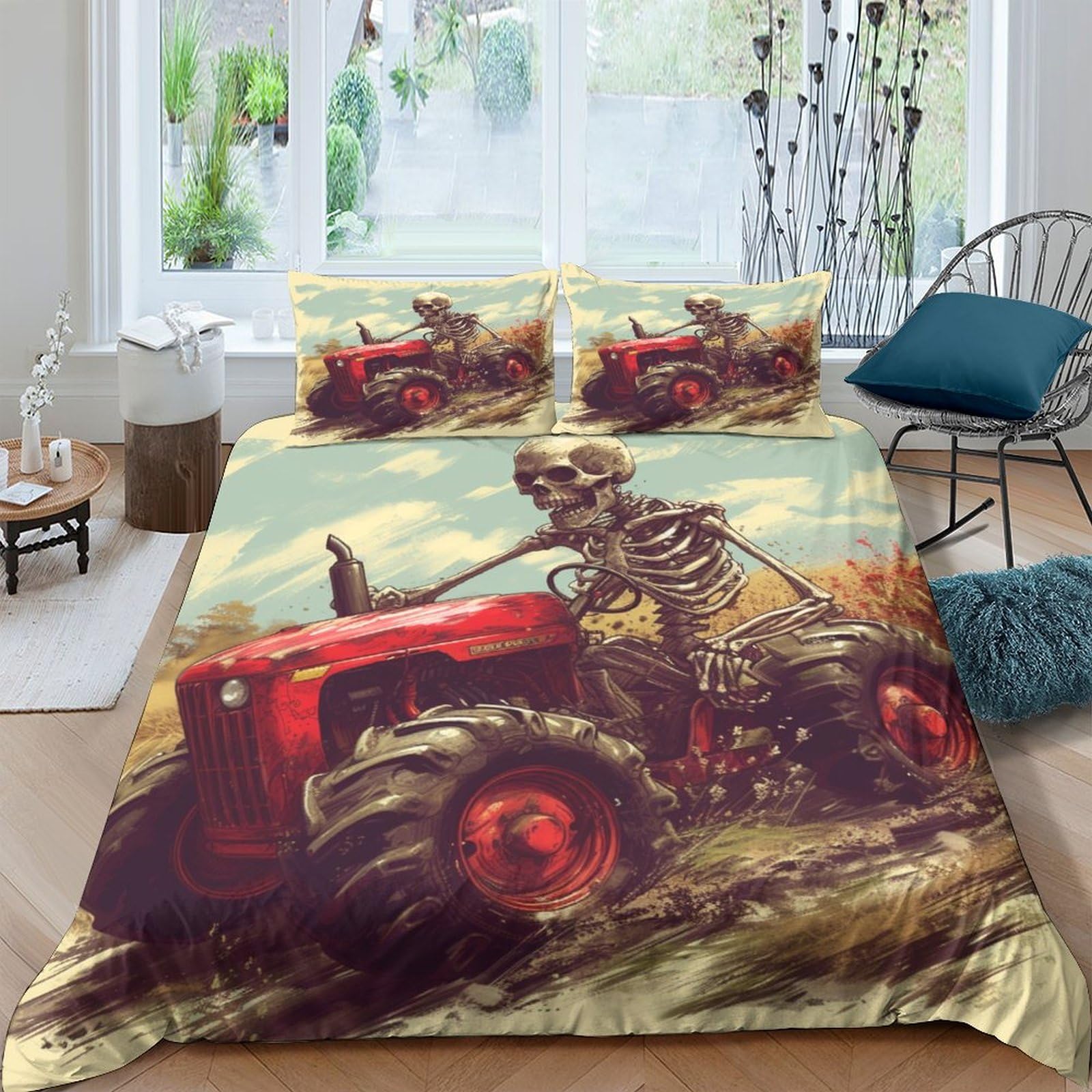 Housse de couette tracteur 3D parure de lit microfibre 200x200 cm fermeture éclair invisible