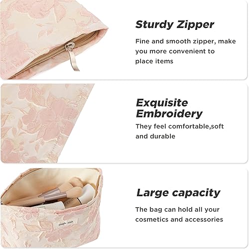 Miniatura 2 de HBselect Bolsas de maquillaje floral para mujeres y niñas, bolsa de maquillaje con bordado de flores para organizador de bolsos, bolsa de cosméticos