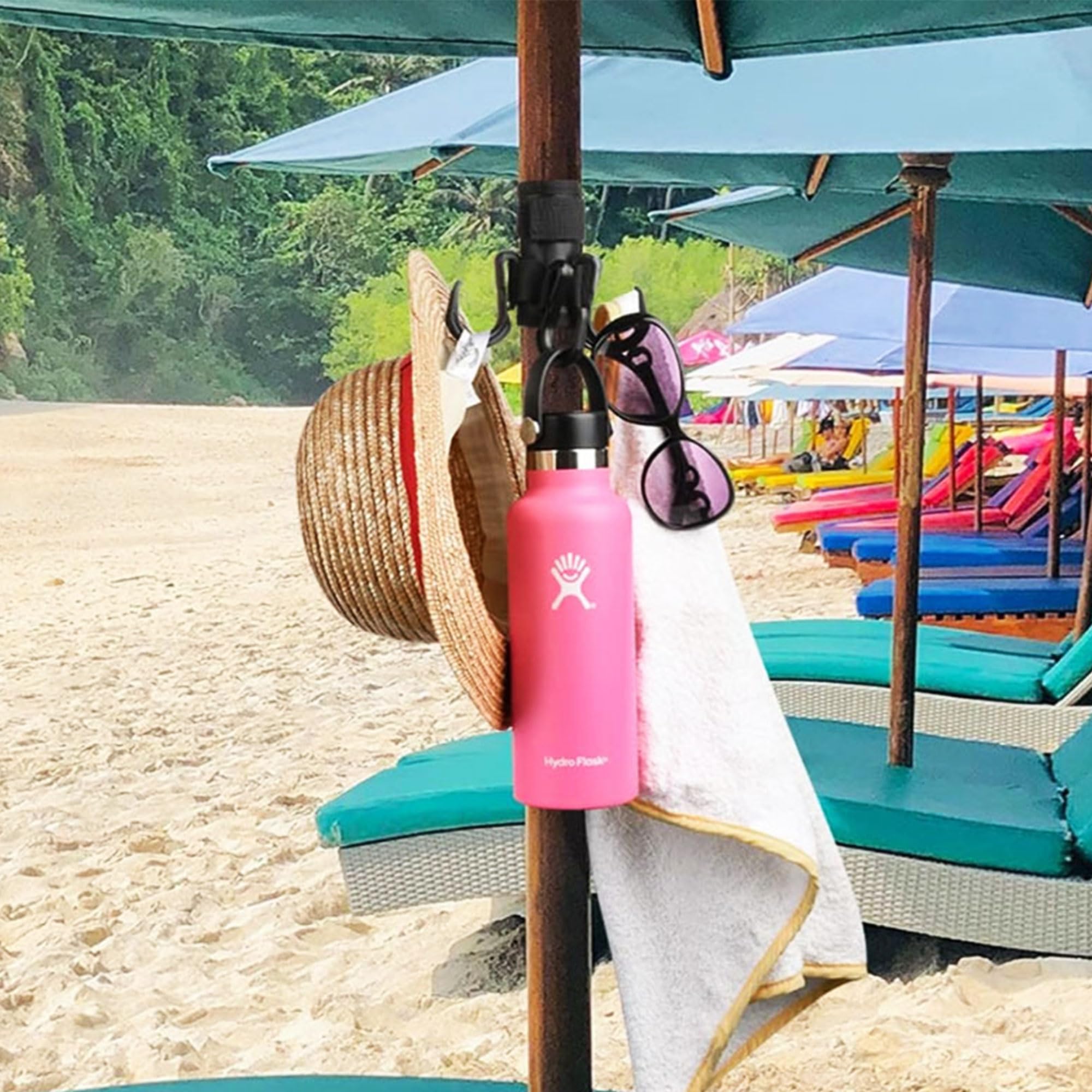 Gancio Portaborse Per Ombrellone Da Spiaggia - Confezione Da 2 - Fissaggio A Vite Per Aste 25-32 Mm - Accessorio Pratico Per Appendere Asciugamani E Borse - 3
