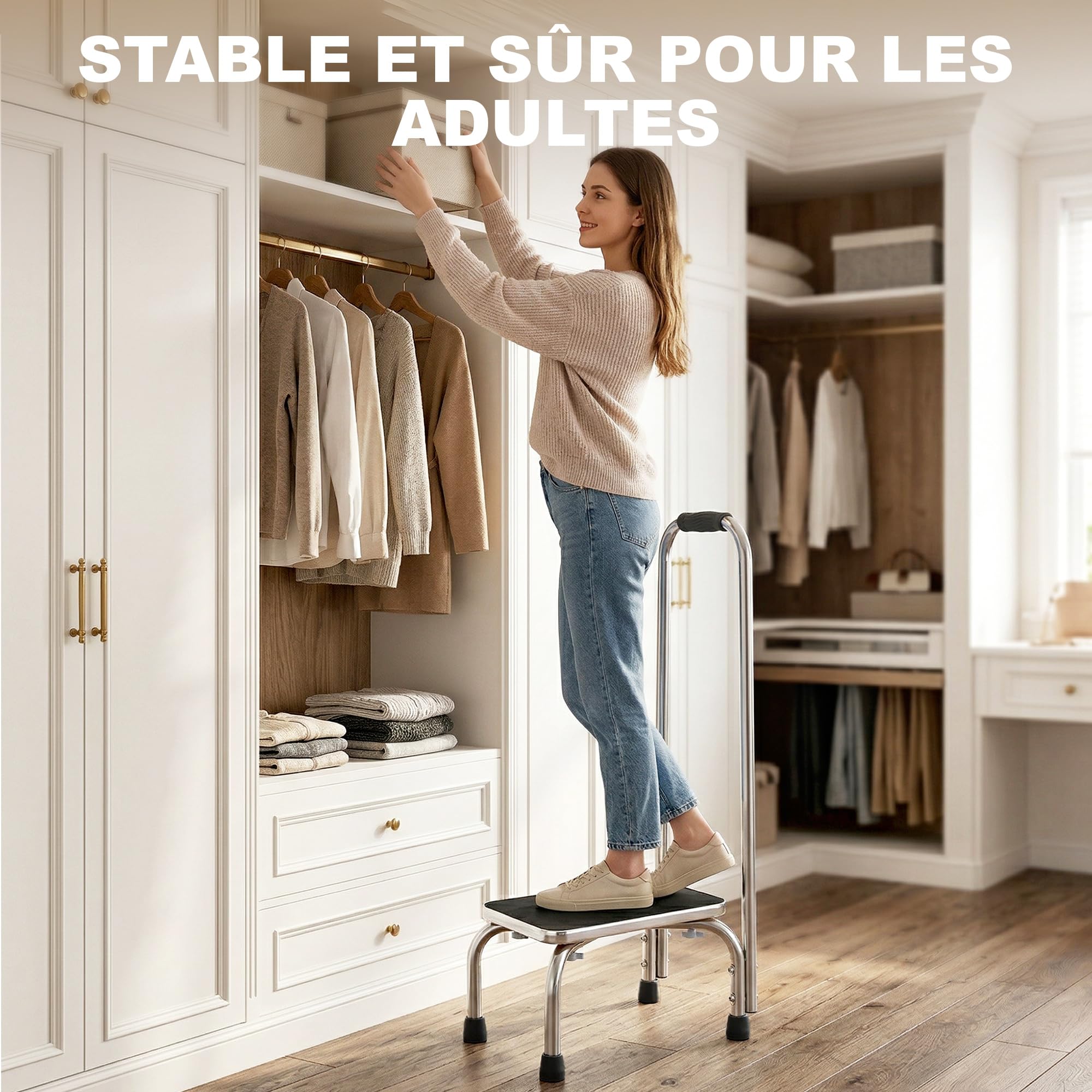 HOMCOM Marche avec Barre d'appui - marchepied de sécurité - Plateforme & Patins antidérapants - Acier galvanisé, Gris et Noir