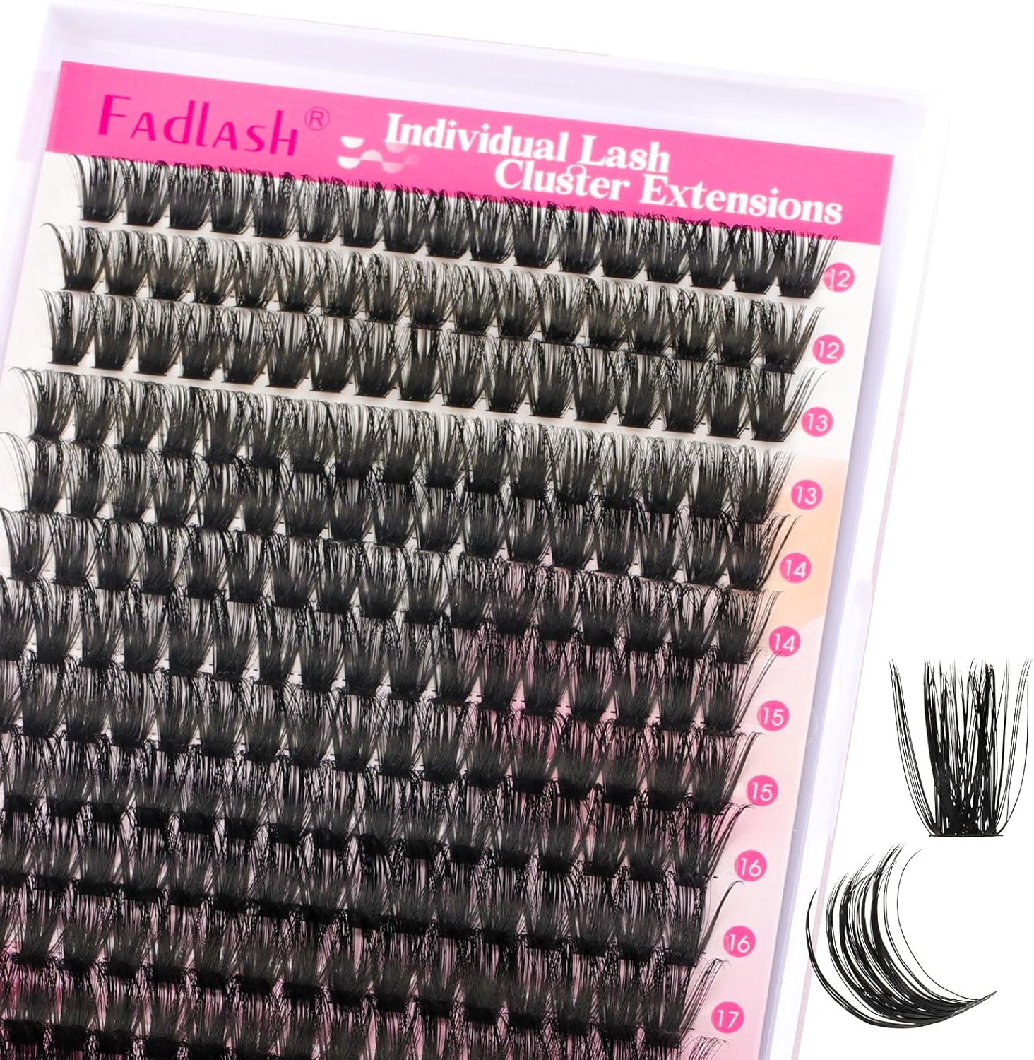 Fadlash Individual Eyelashes Cluster DIY Individual Eyelashes 0.07 D Curl 12-18mm 80D Eyelash Extensions Reusable Soft Fluffy Eyelash Extensions For Beginner