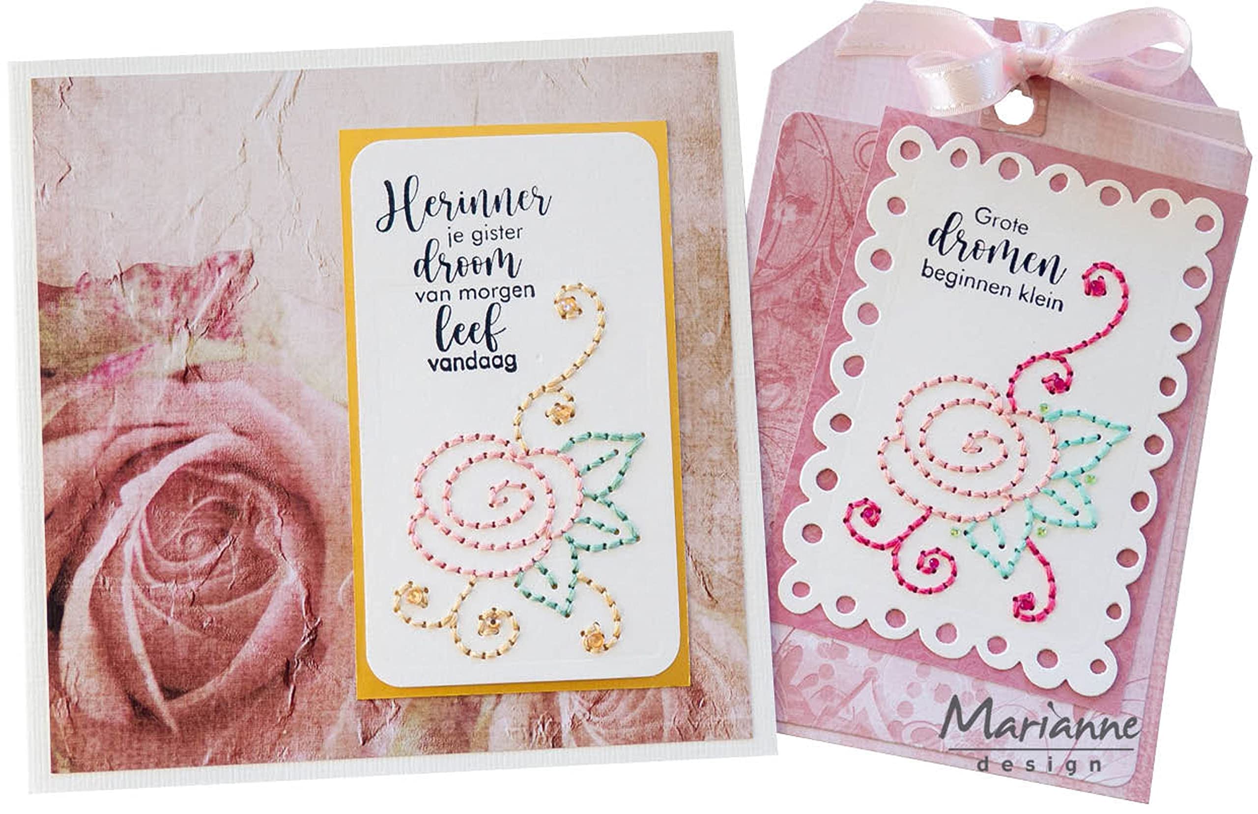 Marianne Design Silver/White Craftables, Stitching Corner Rose, For Paper Craft Projects, Or One Size