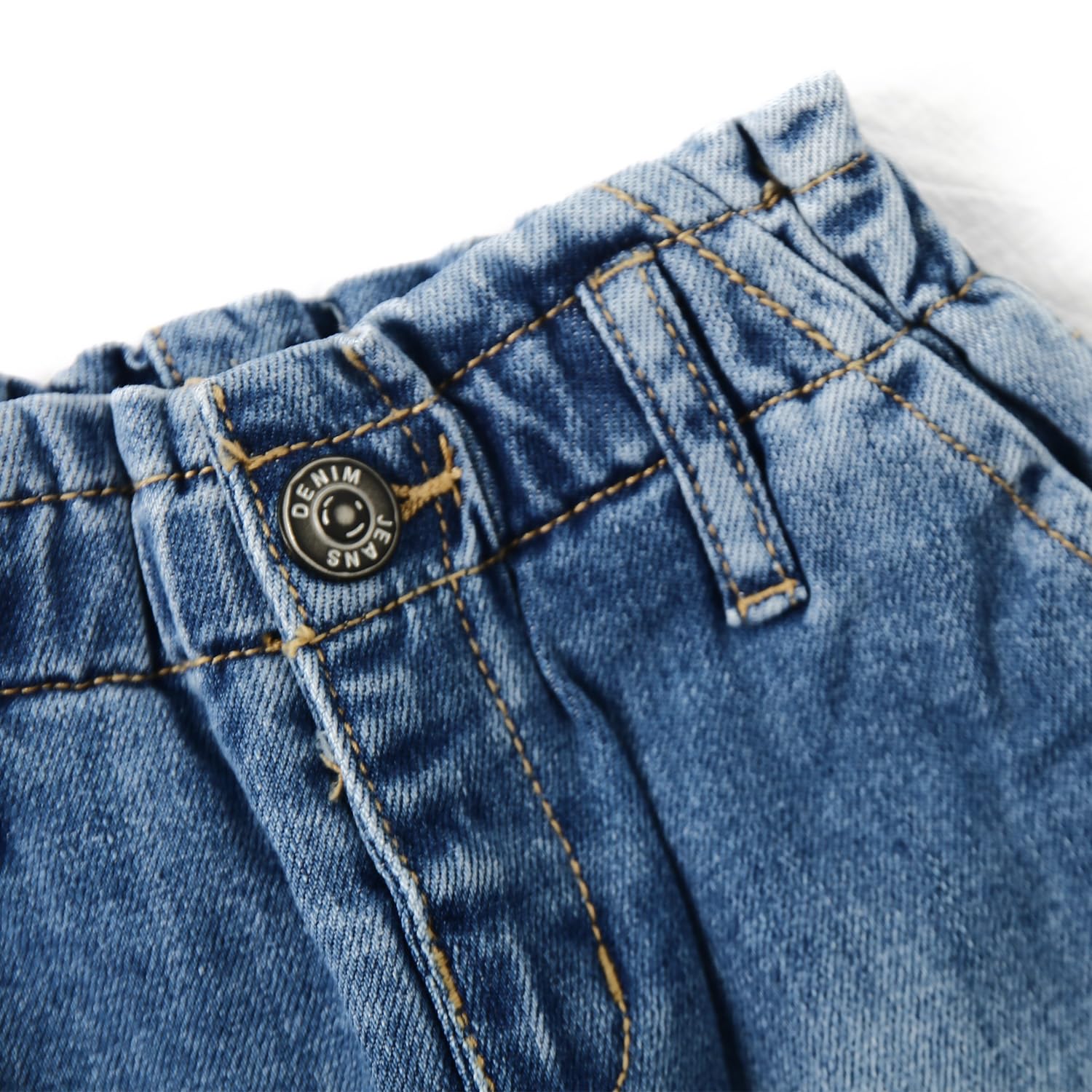 KIDSCOOL SPACE Pantalon en Jean à Volants et Taille élastique pour Petite Fille