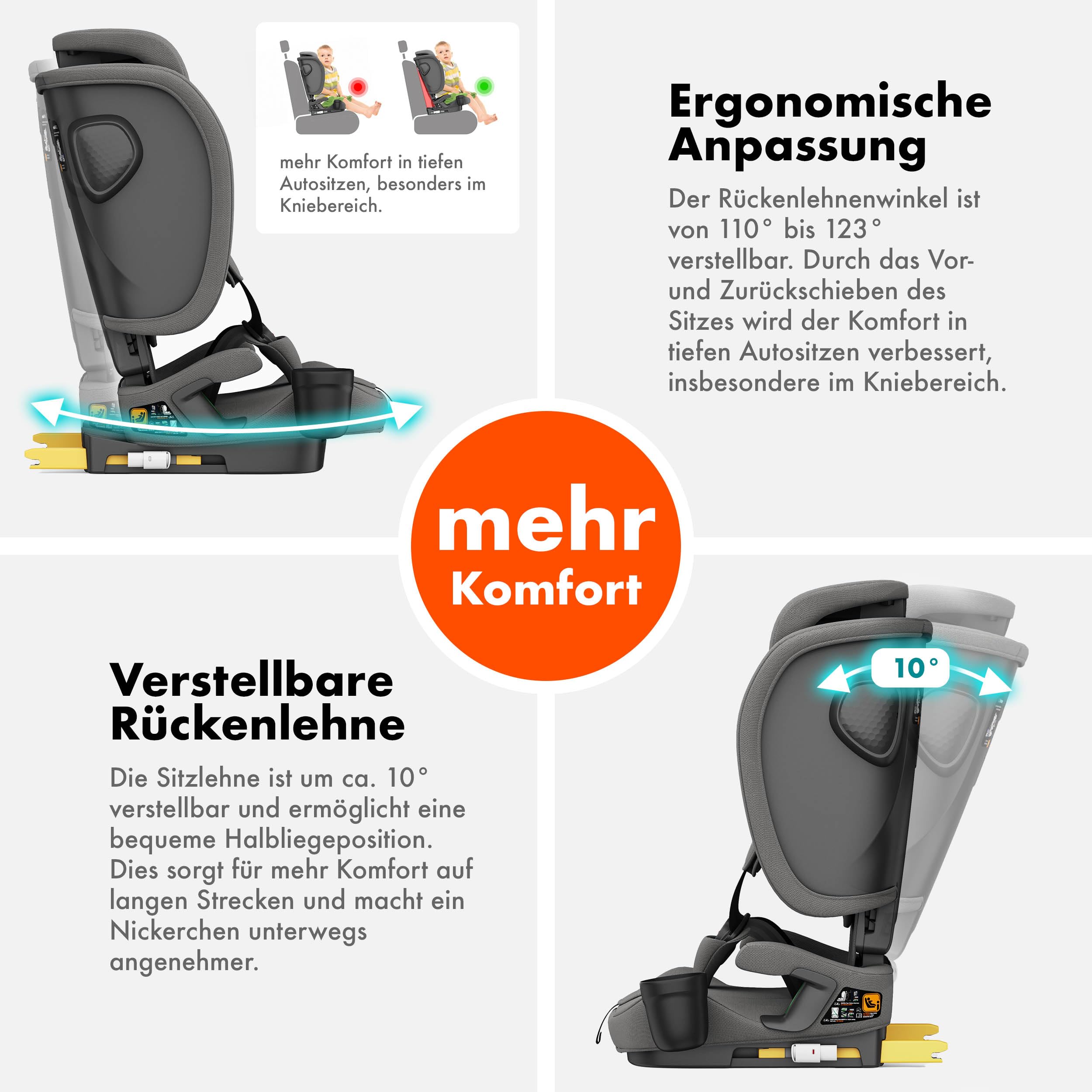 Daliya® JOYMAX i-Size Kindersitz, ISOFIX, Top Tether mit Warnmelder, für Kinder 76-150 cm, ab 15 Monaten, 9-36 kg, Autokindersitz (Grau)