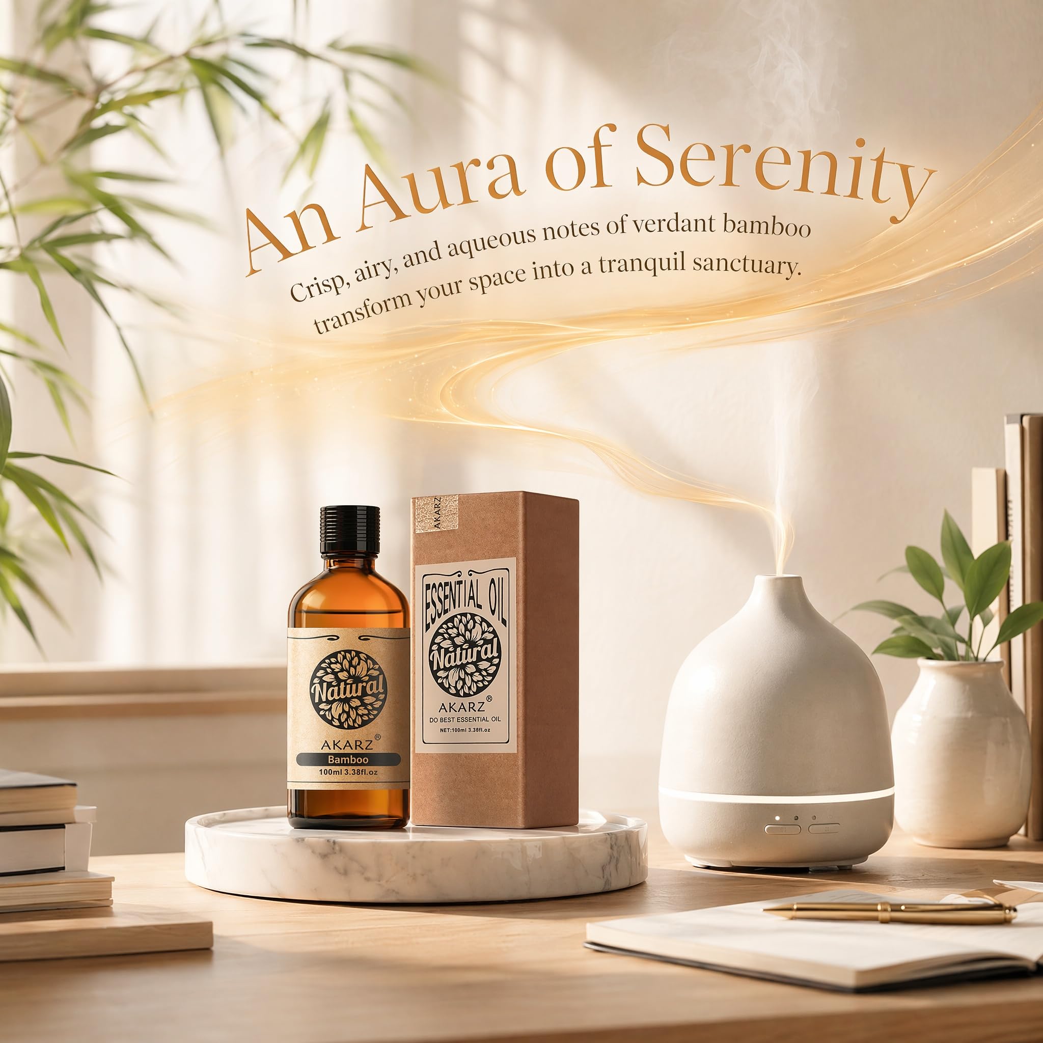AKARZ 100ml Olejek esencjny z Bambusa - Naturalny olejek aromatyczny do dyfuzorów, lamp aromatycznych i aromatów pomieszczeń