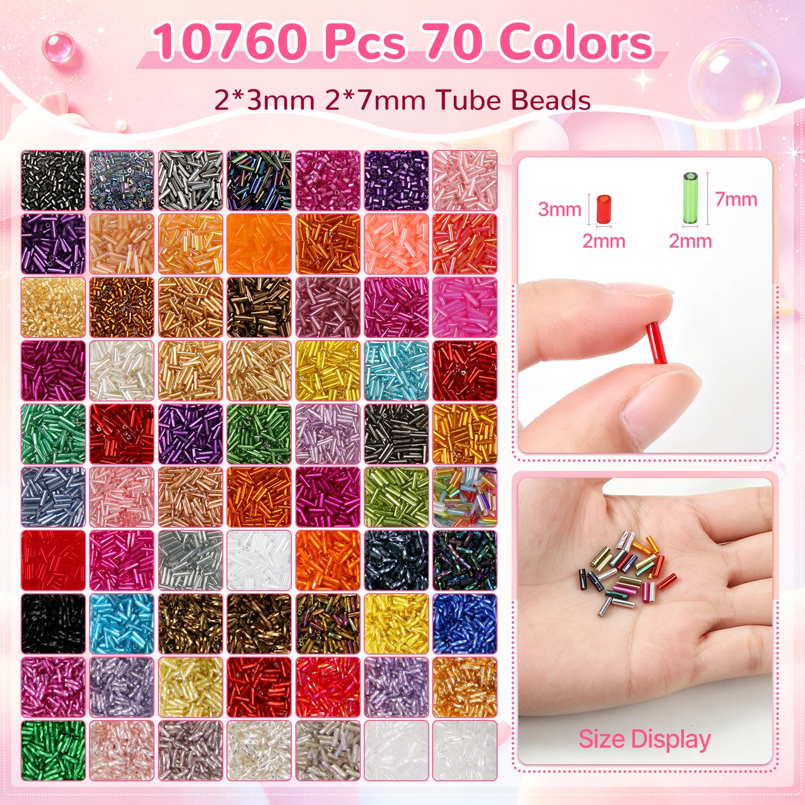 Kit de perles de rocaille en verre de 2 mm, 3 mm, 4 mm - 168 couleurs - 40