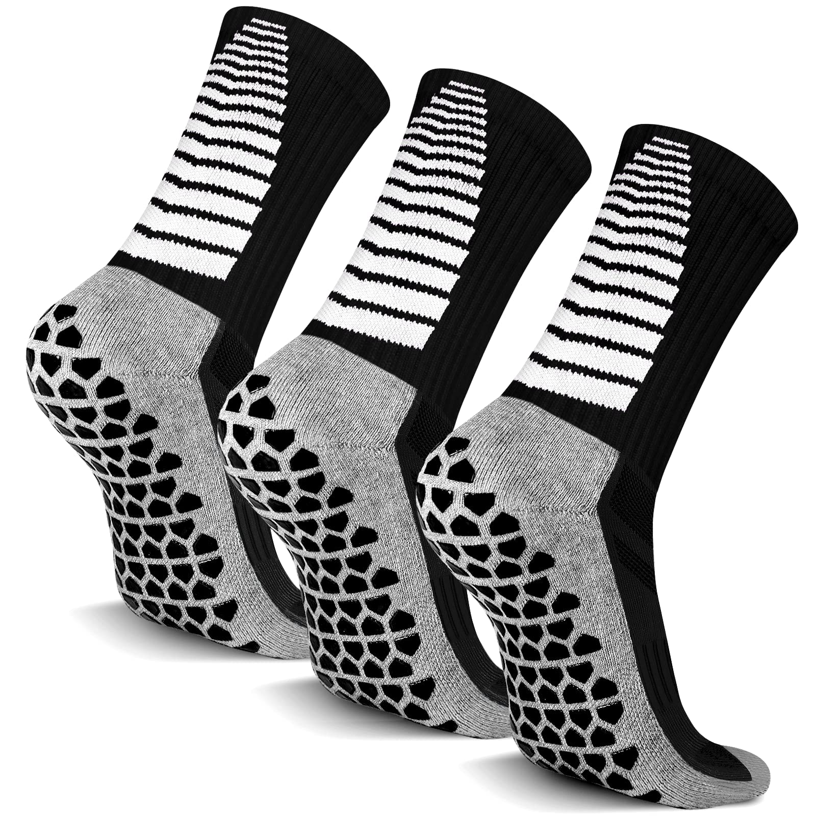 MAKINGTEC 3 Pairs Anti Slip Football Sport Socks Breathable Anti Blister Grip Socks Men Women, Trainer Socks Cushion Athletic Soccer Socks for Basketball Hiking Walking Running (Black)