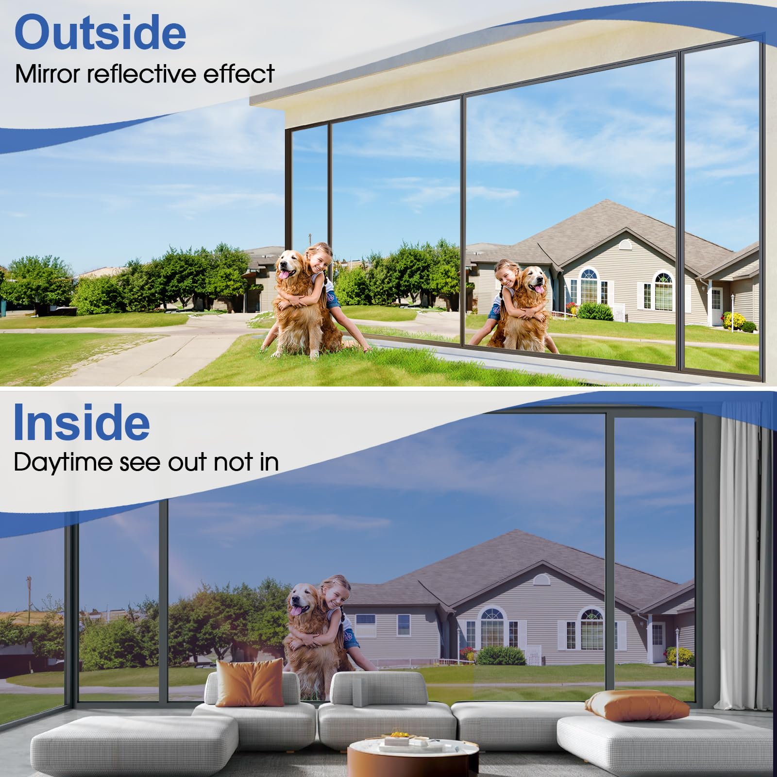 Lifetree Reflektierende Fensterfolie, Sichtschutz, Sonnenschutz, Blau, 90 x