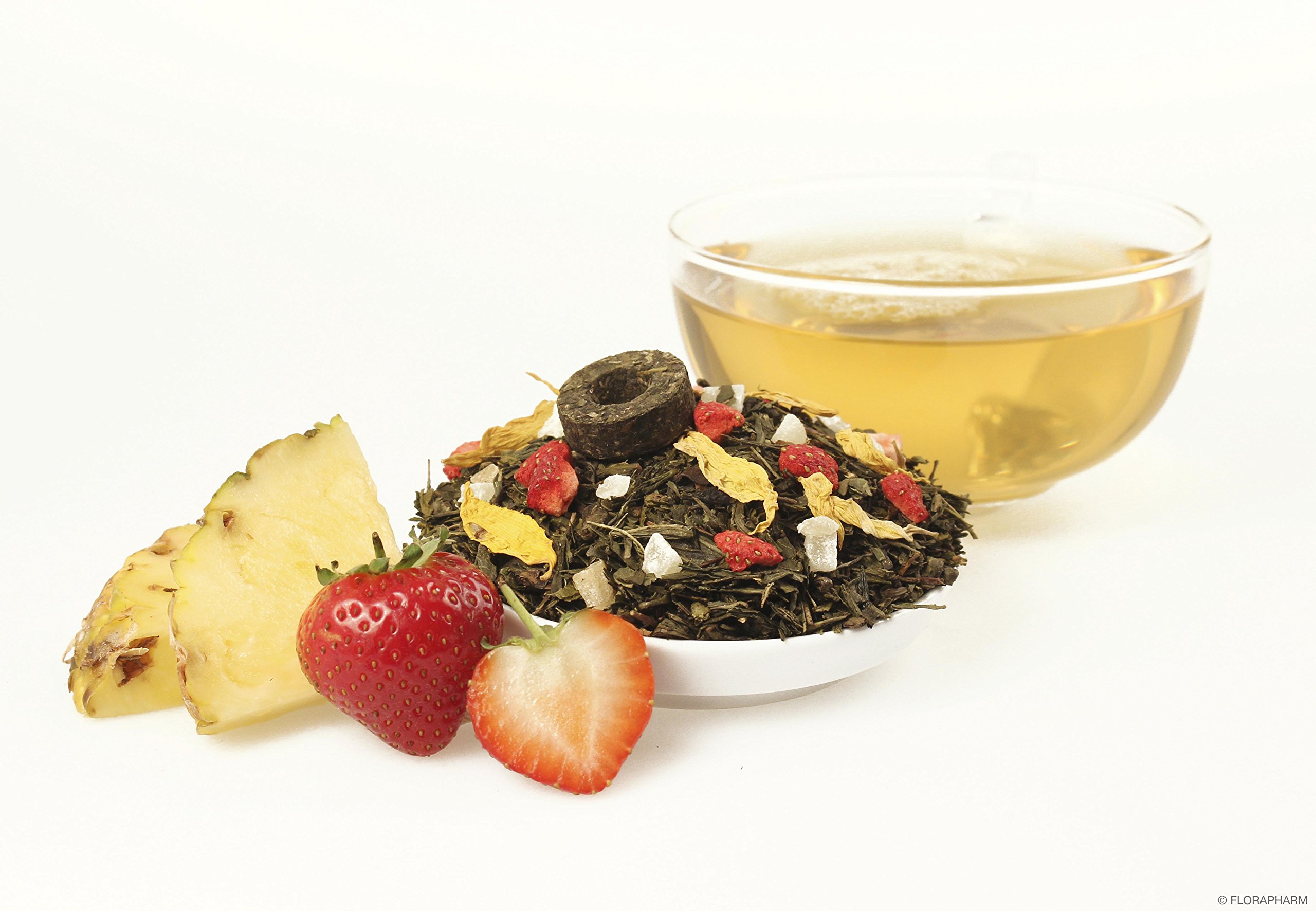 Florapharm Grüntee aromatisiert Die Acht Schätze des Shaolin 1000g Erdbeer-Ananas-Geschmack Nachfüllpack Lose