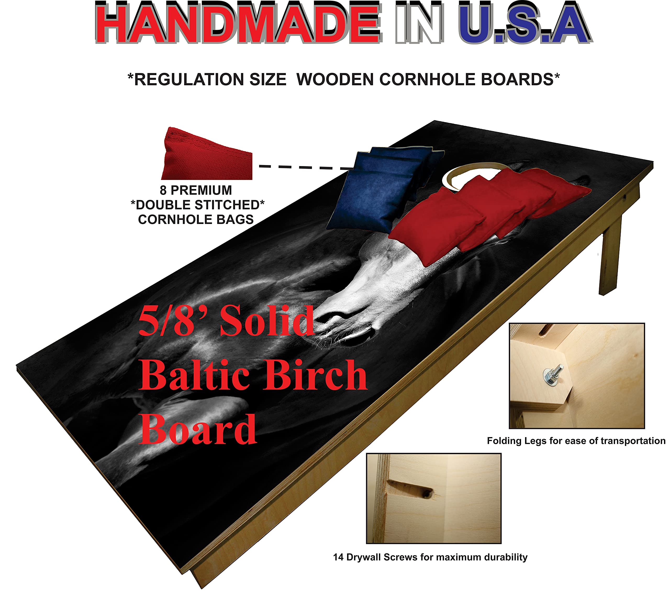 Premium Cornhole Set Horse Farm Animal Cowboy Tailgate Cornhole Boards w Set of 8 Cornhole Bags!381