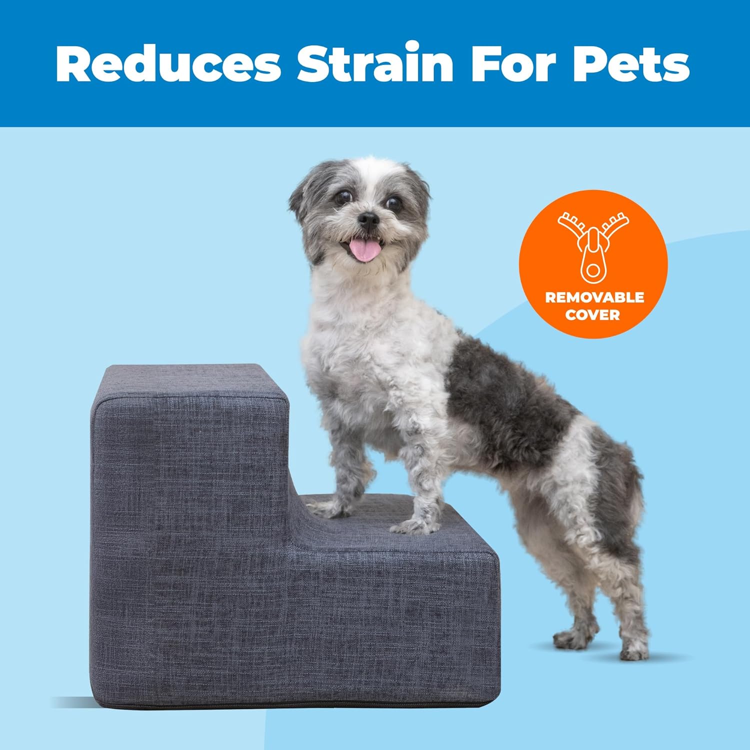 best pet supplies dog stairs & steps - foam steps for small dogs & cats, non-slip indoor balanced pet step support, dog ramp, no assembly, dark gray linen, 2-step (12-inch height) dark gray linen 2 h: 12 inches