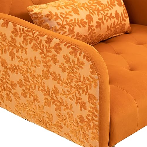 Miniatura 7 de Sillón tumbona 2 en 1, silla convertible de terciopelo con 3 ángulos reclinables, sofá interior con otomana y una elegante almohada, silla