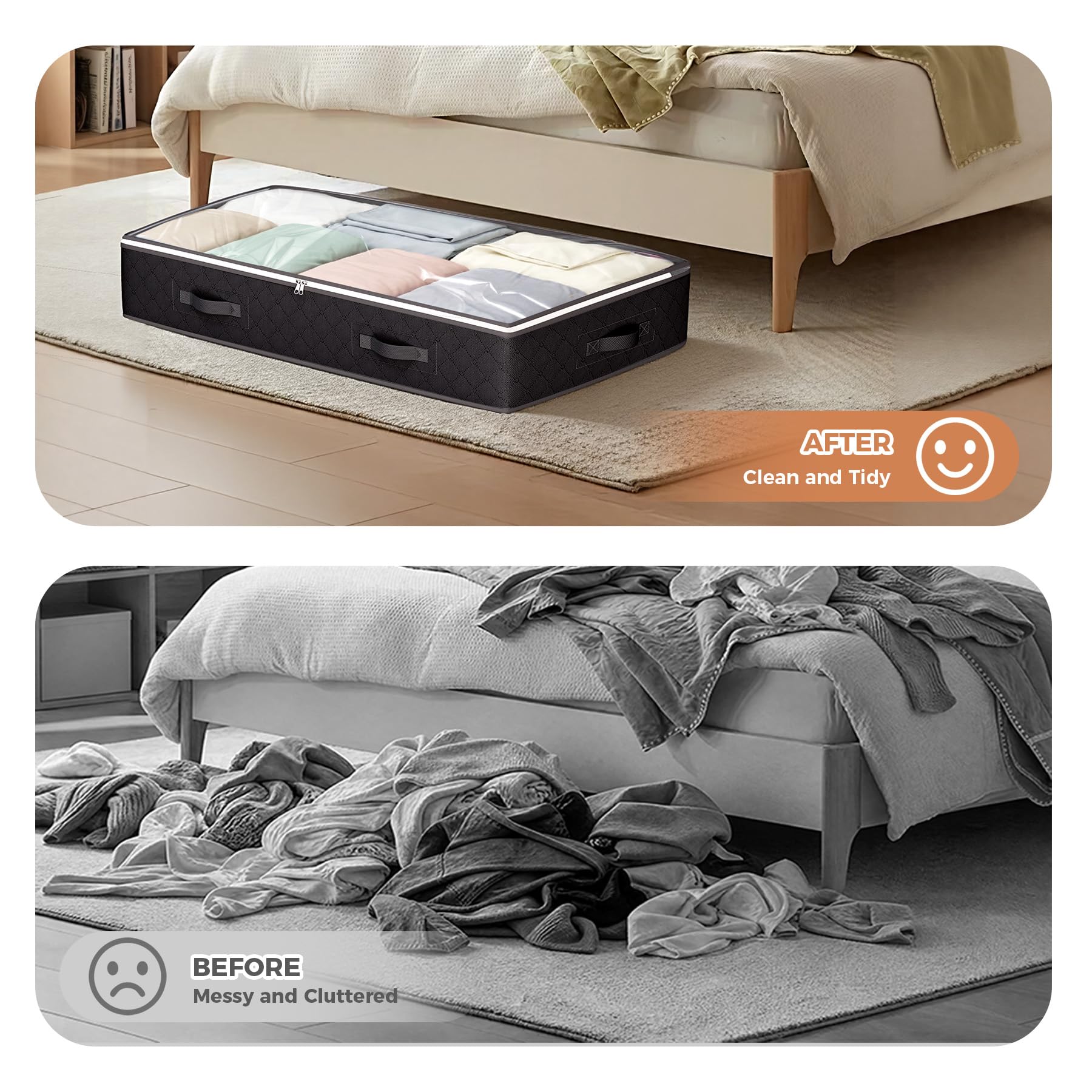 Budding Joy Paquete de 4 contenedores de almacenamiento para debajo de la cama, organizador de gran capacidad debajo de la cama, almacenamiento de ropa, bolsas de almacenamiento plegables con ventana
