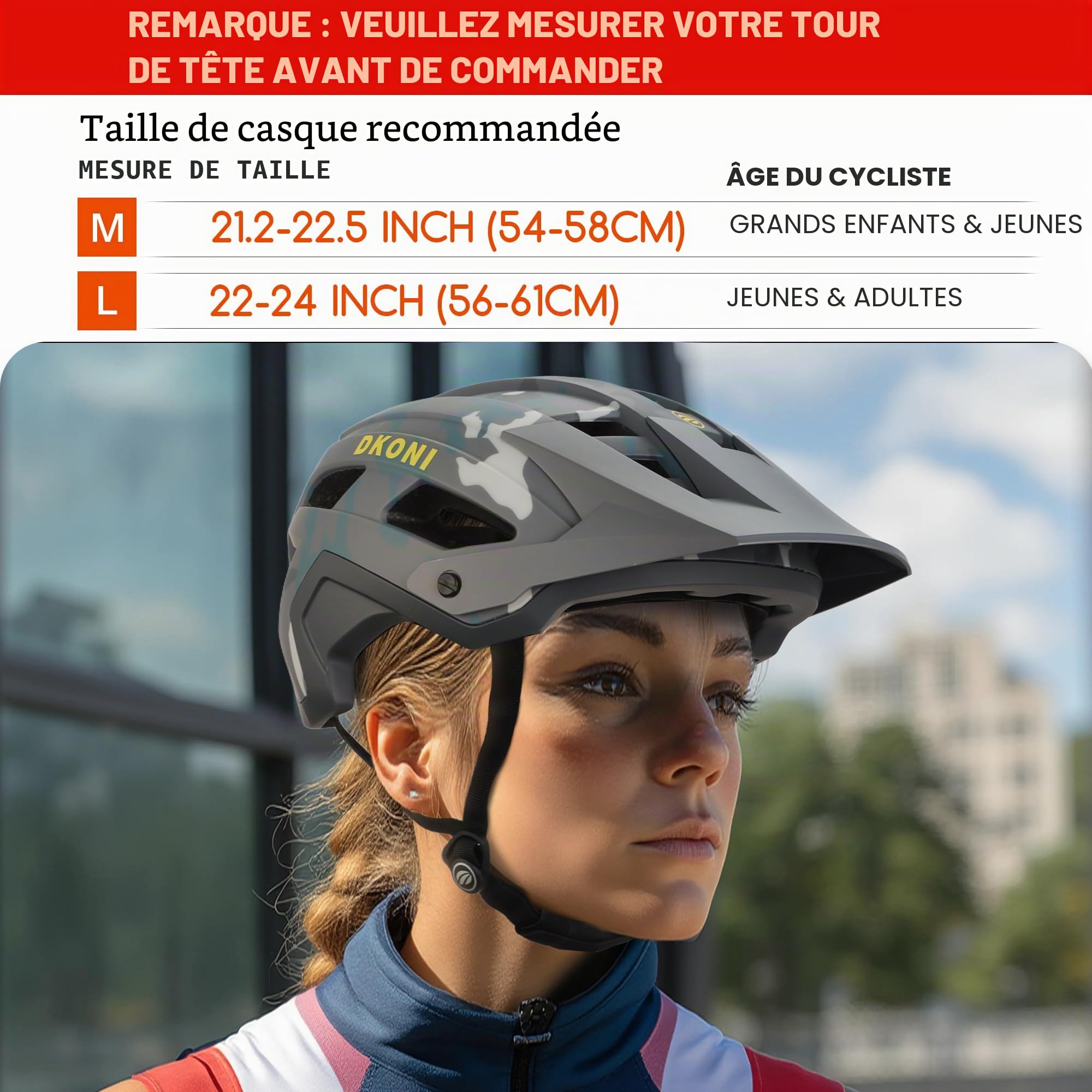 DKONI Casque de VTT léger avec visière et coque en polycarbonate pour adultes, jeunes, hommes et femmes