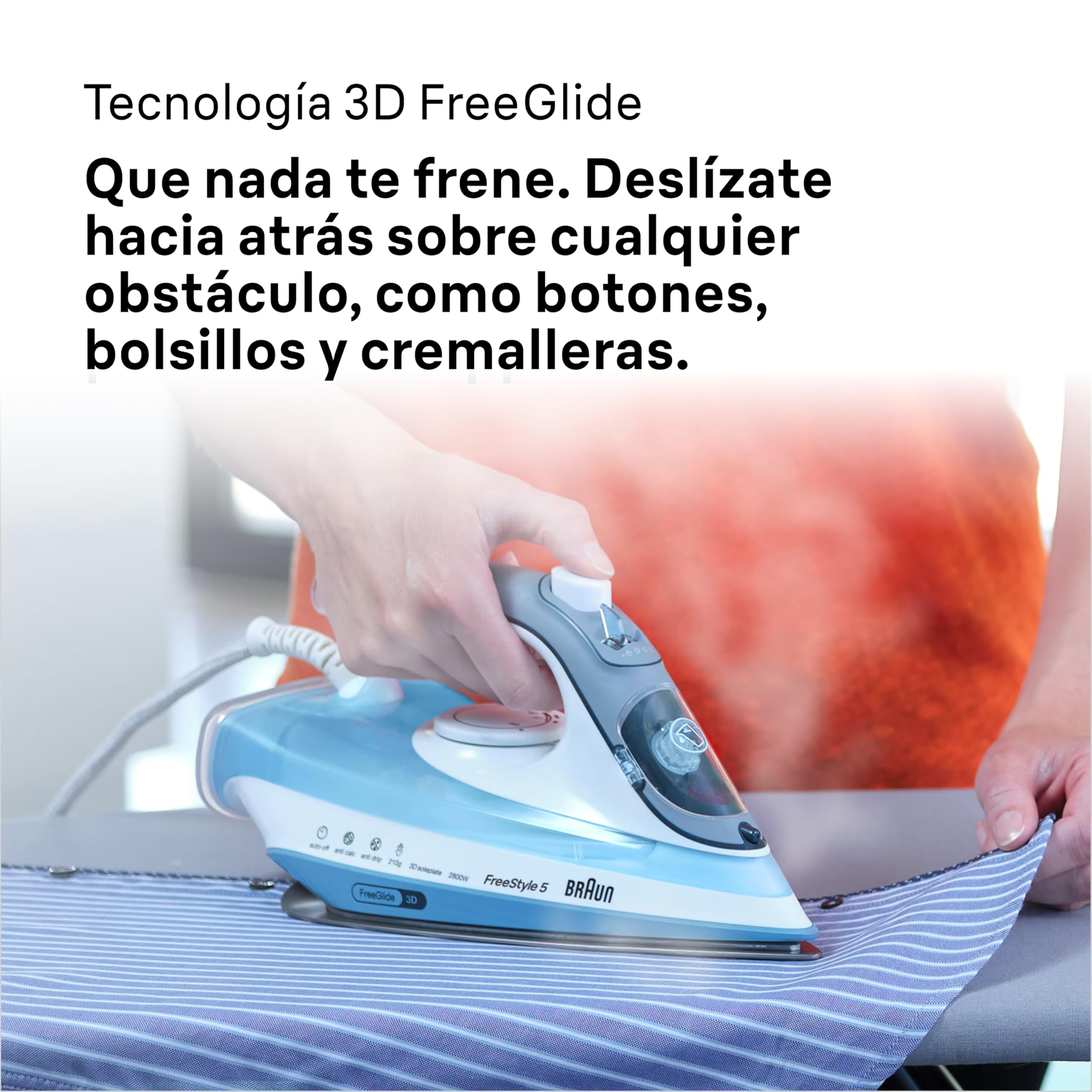 Braun Household Braun FreeStyle 5 SI 5006 BL-Plancha Suela FreeGlide 3D, Vertical, 2600 W, Golpe de Vapor 180 g/min, depósito de Agua de 300 ml, Color Azul