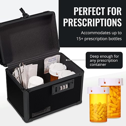 Miniatura 6 de Caja de seguridad Vaultz con combinación, 7.25 x 10 x 7.75 pulgadas, caja fuerte para dinero, documentos y medicamentos, negro táctico