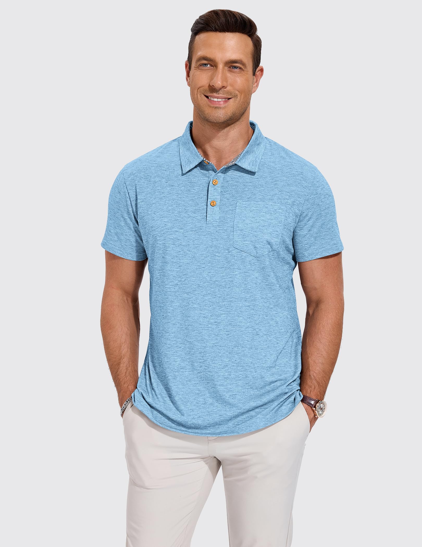 TARAINYA Polo Hombre Algodón Manga Corta Poloshirt con Bolsillo Verano para Oficina Ocio y Golf
