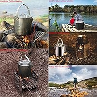 Vista 6 de Hervidor de té para camping, cafetera portátil de 1.2 L, olla de campamento al aire libre, con asas y con tapas para camping, senderismo, picnic