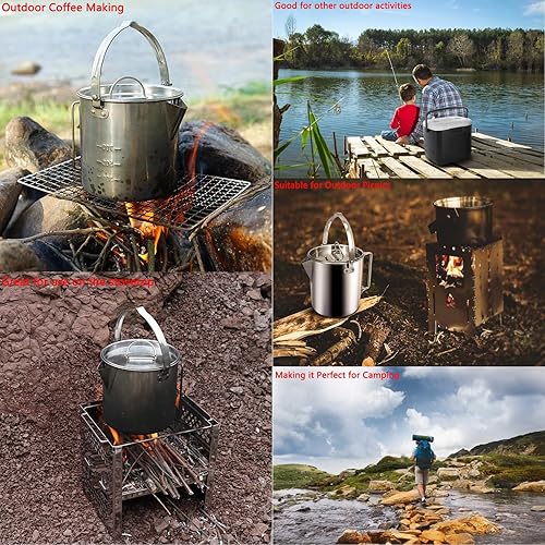Miniatura 6 de Hervidor de té para camping, cafetera portátil de 1.2 L, olla de campamento al aire libre, con asas y con tapas para camping, senderismo, picnic,