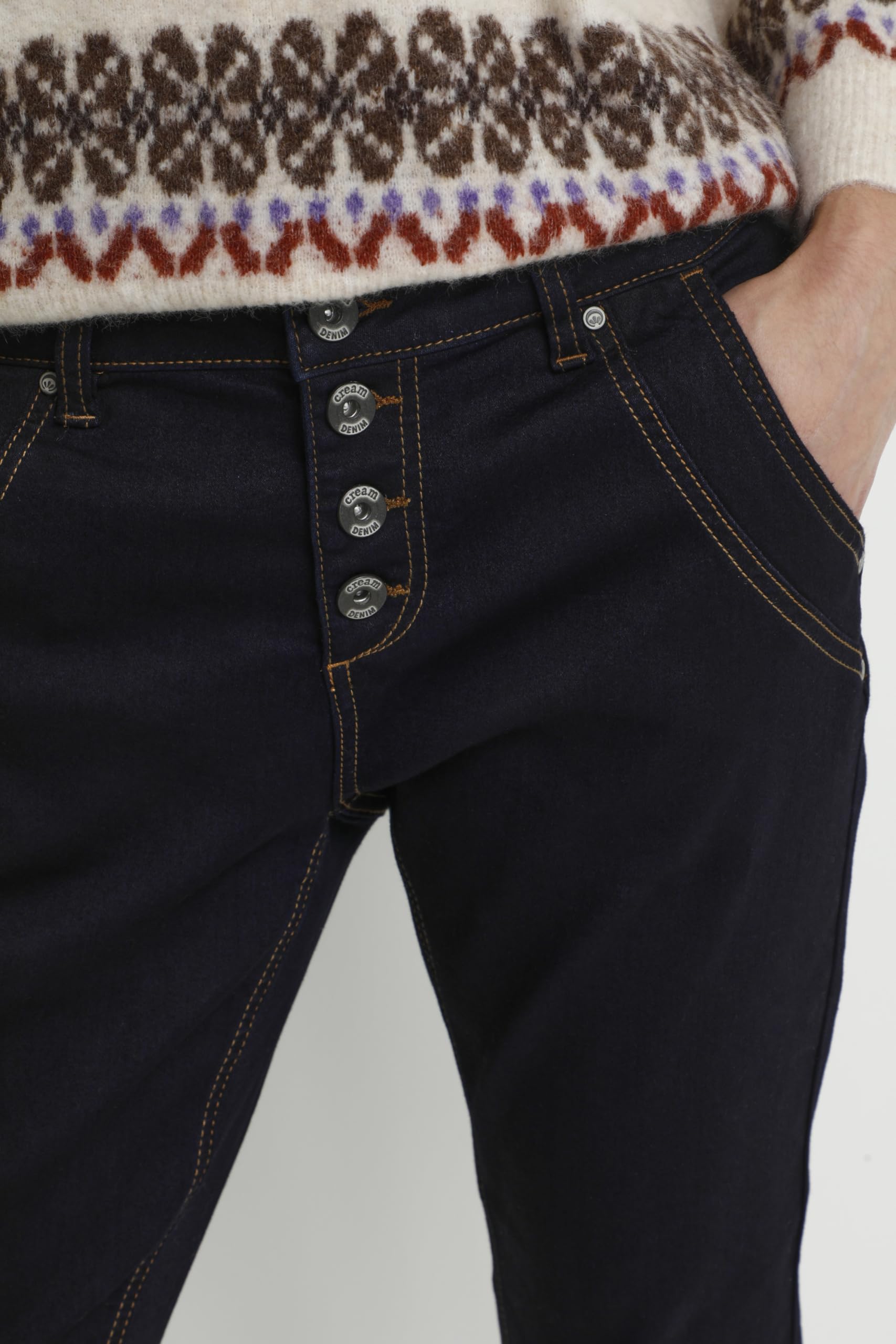 Cream Pantalones Vaqueros para Mujer con Cintura Ajustada Jeans
