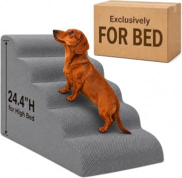 Dog Ramp for Bed,Pet Ramp for High Bed,Dog Stairs for Small & Medium Dogs,Curved Non-Slip Ladder for Older Dogs & Cats,24.4" H,5-Step Gray