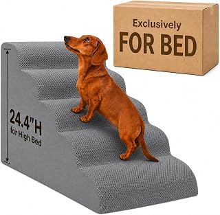 Dog Ramp for Bed,Pet Ramp for High Bed,Dog Stairs for Small & Medium Dogs,Curved Non-Slip Ladder for Older Dogs & Cats,24.4" H,5-Step (Gray)