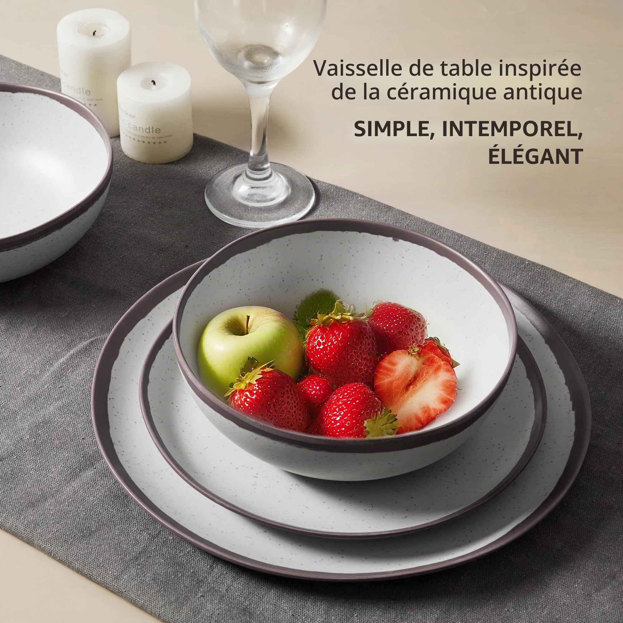 Service de table de camping pour 6 personnes, 18 assiettes en mélamine au design vintage, service combiné d'extérieur pour fête de jardin, pique-nique et caravane, service de table pour 6