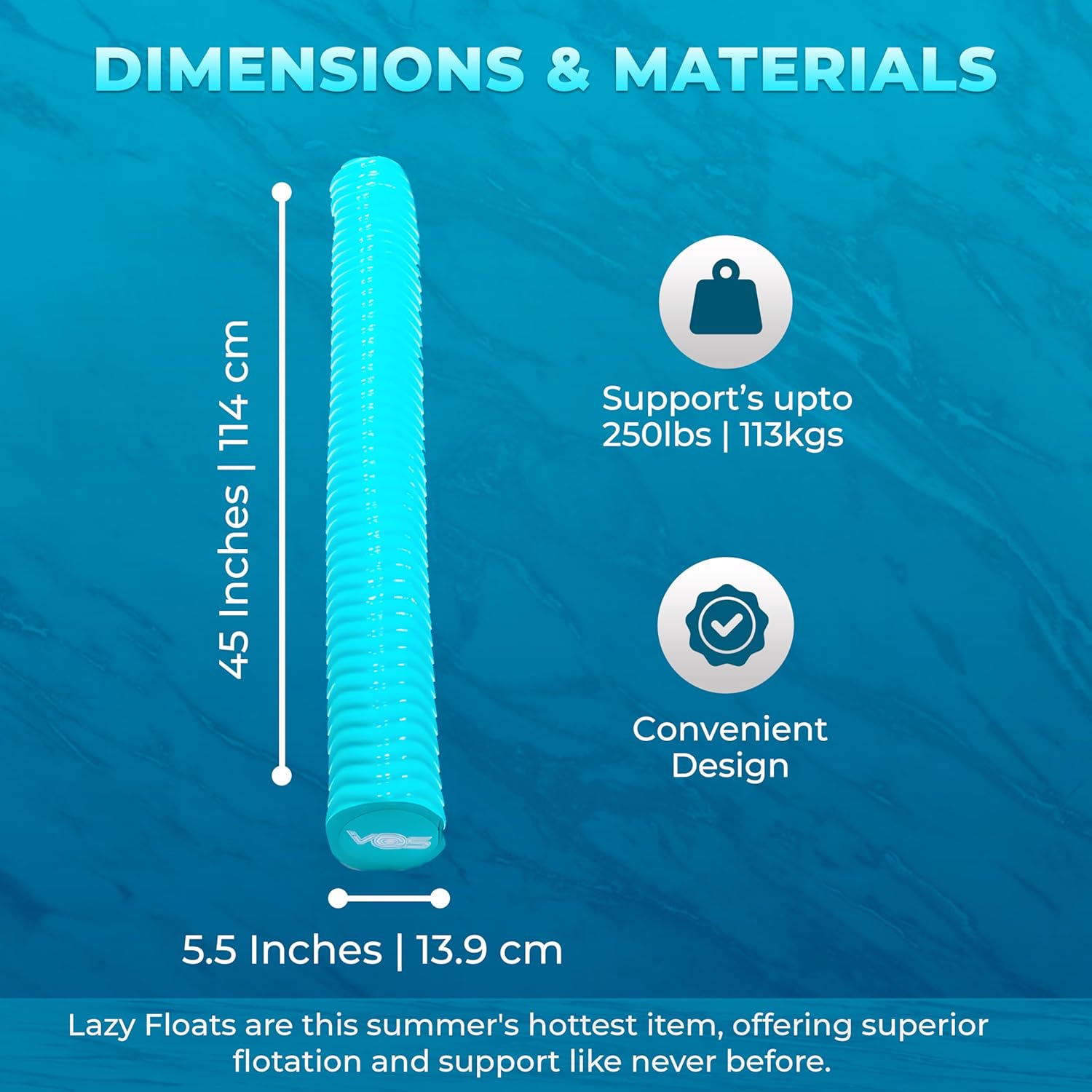 VOS Mega Foam Pool Wavy Noodle, Premium & Big, Super Soft Pool Noodle for Swimming and Floating, Pool Floats, Lake Floats - 1 Pack