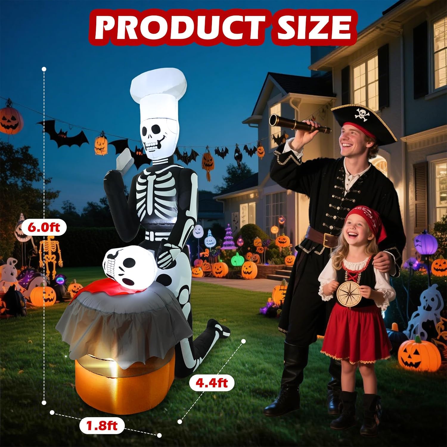 6フィート ハロウィン インフレータブル アウトドア デコレーション スケルトン ゴースト アニメーション スカル 怖い 爆破 装飾