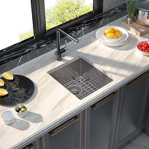 Miniatura 7 de MENSARJOR Fregadero de bar, fregadero de cocina empotrado de 17 x 19 pulgadas, fregadero de acero inoxidable de calibre 16, hecho a mano para