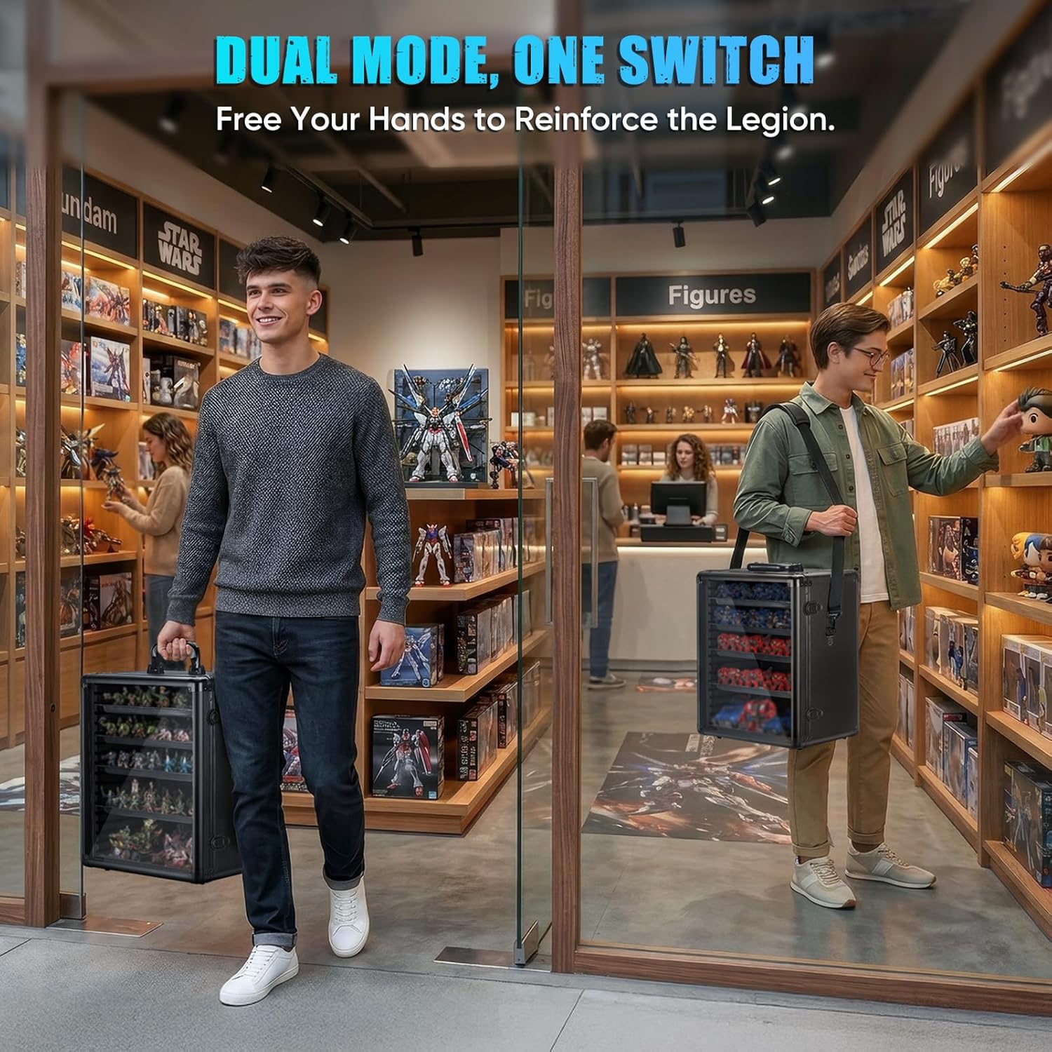 ONULISS Miniature Storage Case Miniatures Transport Case Aluminum Alloy Frame with Shoulder Strap 6 Trays (the Shadow Vault)