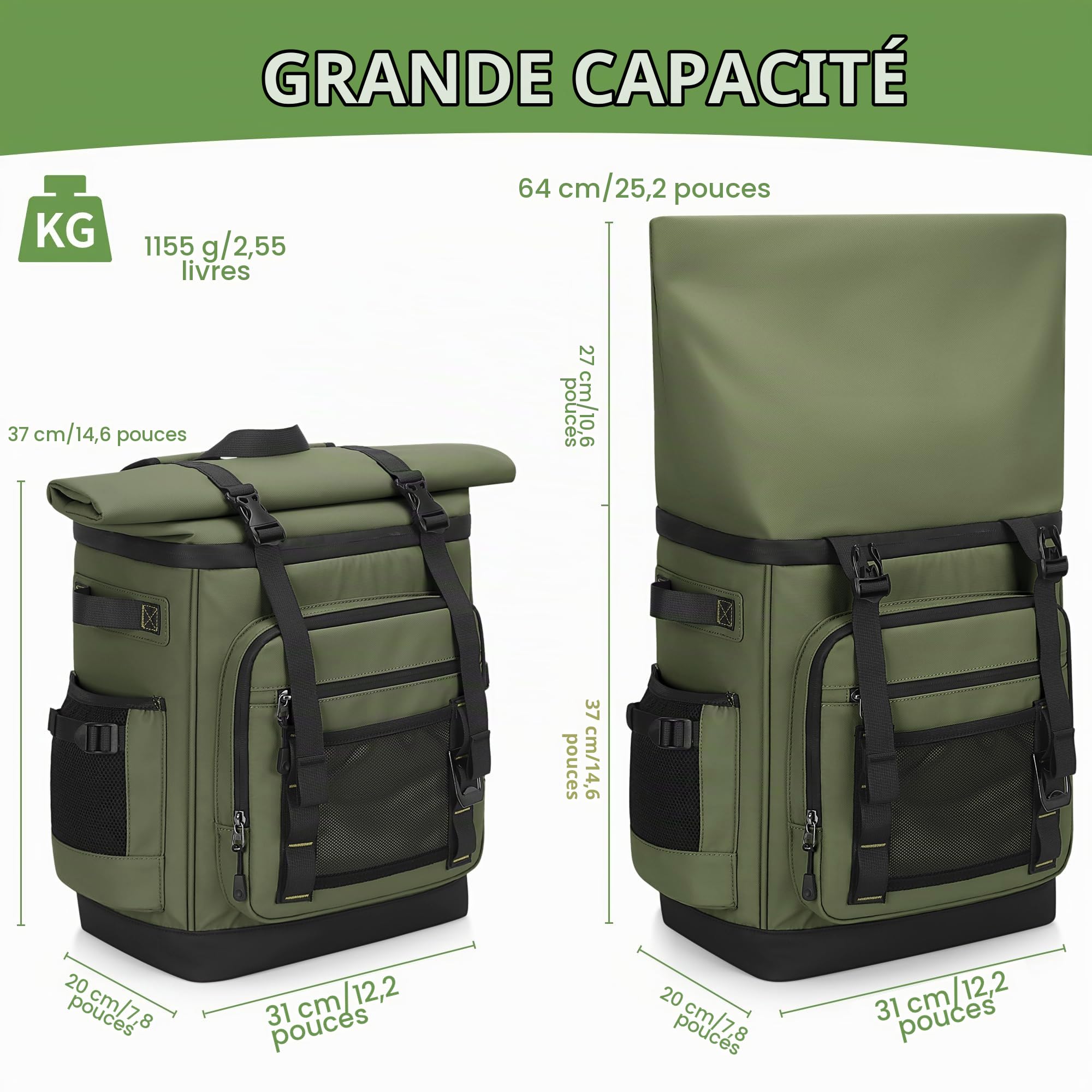 Sac a Dos Isotherme Extensible, Grand Sac Glaciere Imperméable Anti-Fuites, Sac à Dos Pique-Nique Thermique pour Homme & Femme