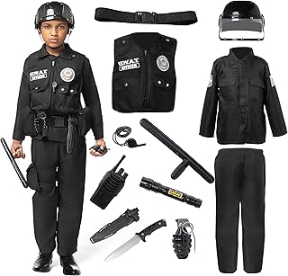 Spooktacular Creations Halloween SWAT Officer Costume for Kids, Police Officer Costume for Boys Halloween Dress up, Role Playing (Large (10-12 yr))