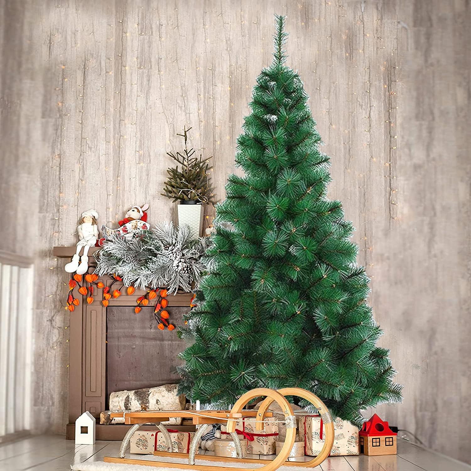 Theme My Party Artificial 7ft Christmas Tree Xmas Pine Tree with Solid Metal Legs (Green, 7 FT)