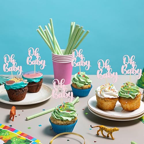 Miniatura 6 de Gyufise 36 piezas Oh Baby Cupcake Toppers con purpurina para baby shower, para revelación de género, baby shower, niños y niñas, fiesta de
