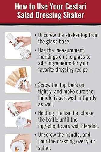 Miniatura 19 de Cestari KItchen Botella de cristal para aderezo para ensalada con inserto mezclador, 10 onzas, color verde, dispensador a prueba de fugas