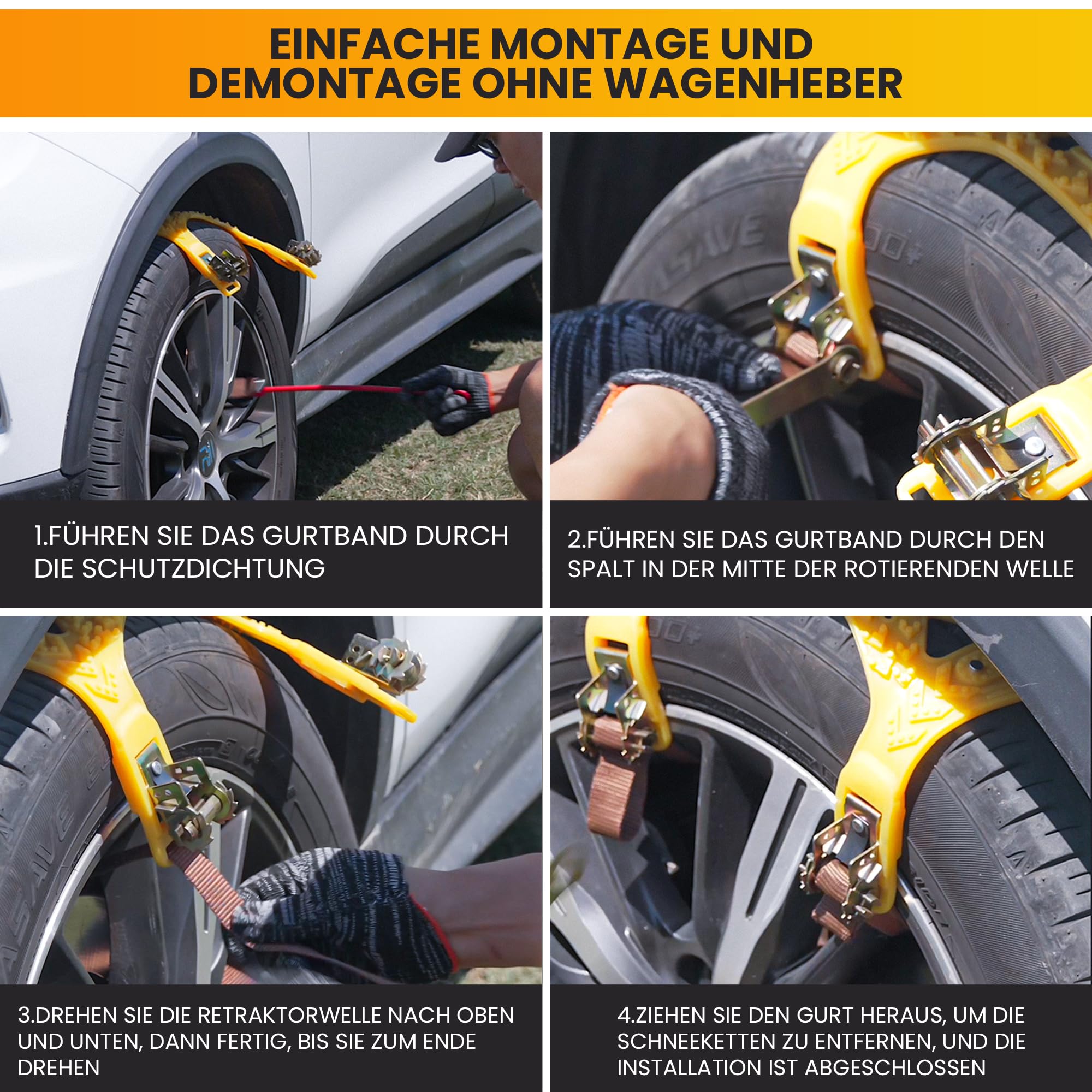Universal Schneeketten für Auto & SUV - 6 Stück Anti-Schneeketten für Eis, Schnee & Matsch (Reifenbreite 165-265mm/6.5-10.4'')