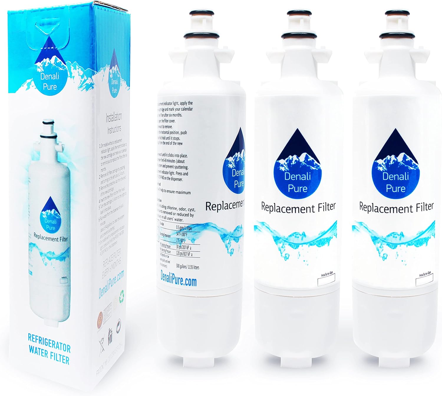3-Pack Replacement for Kenmore/Sears 79571052010 Refrigerator Water Filter - Compatible with Kenmore/Sears 46-9690 Fridge Water Filter Cartridge
