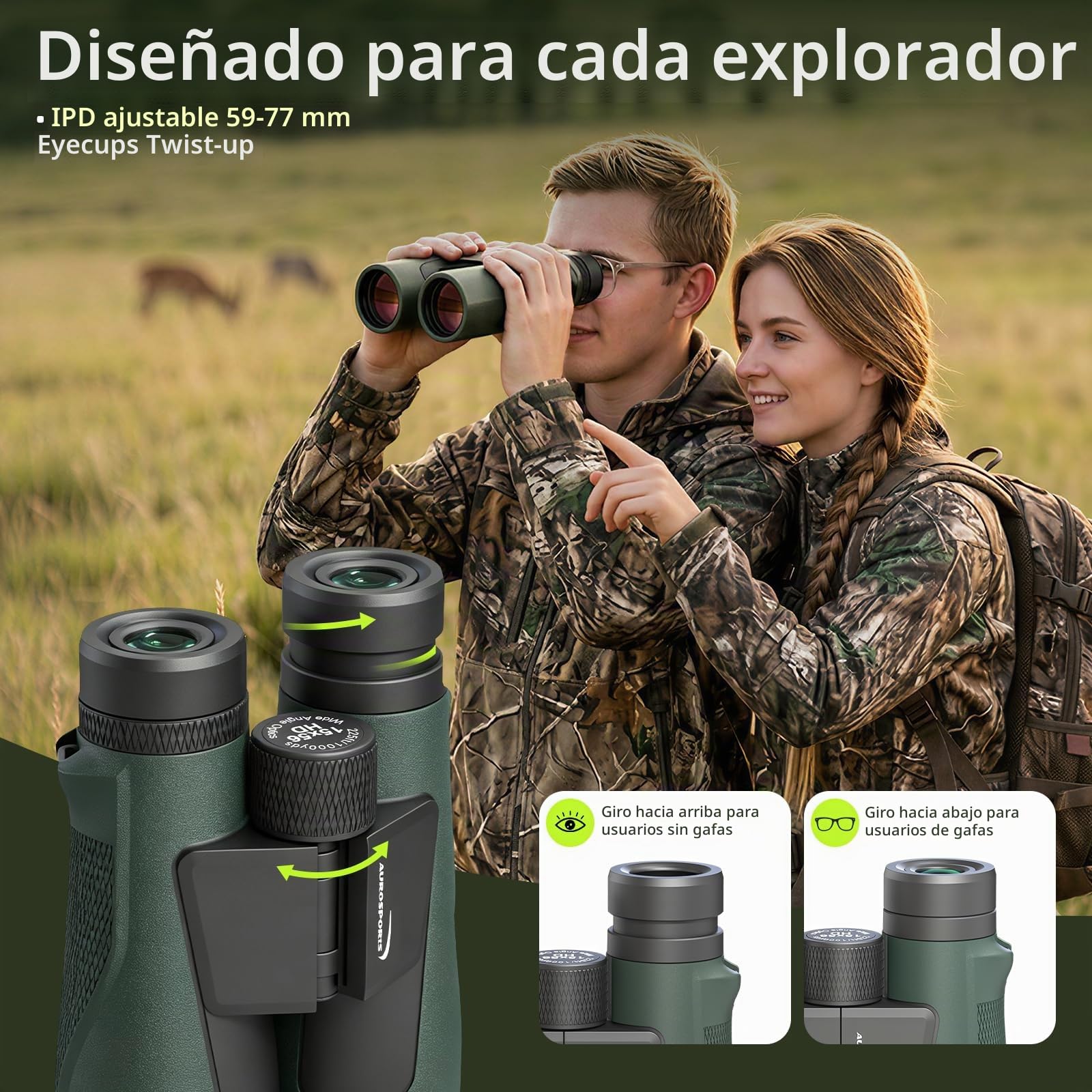 Prismáticos de 15 x 56 Pulgadas para Adultos de Alta Potencia, prismáticos Aurosports HD, visión Grande con Poca luz, Ligeros, fáciles de enfocar, observación de Aves, Caza, Senderismo, Crucero