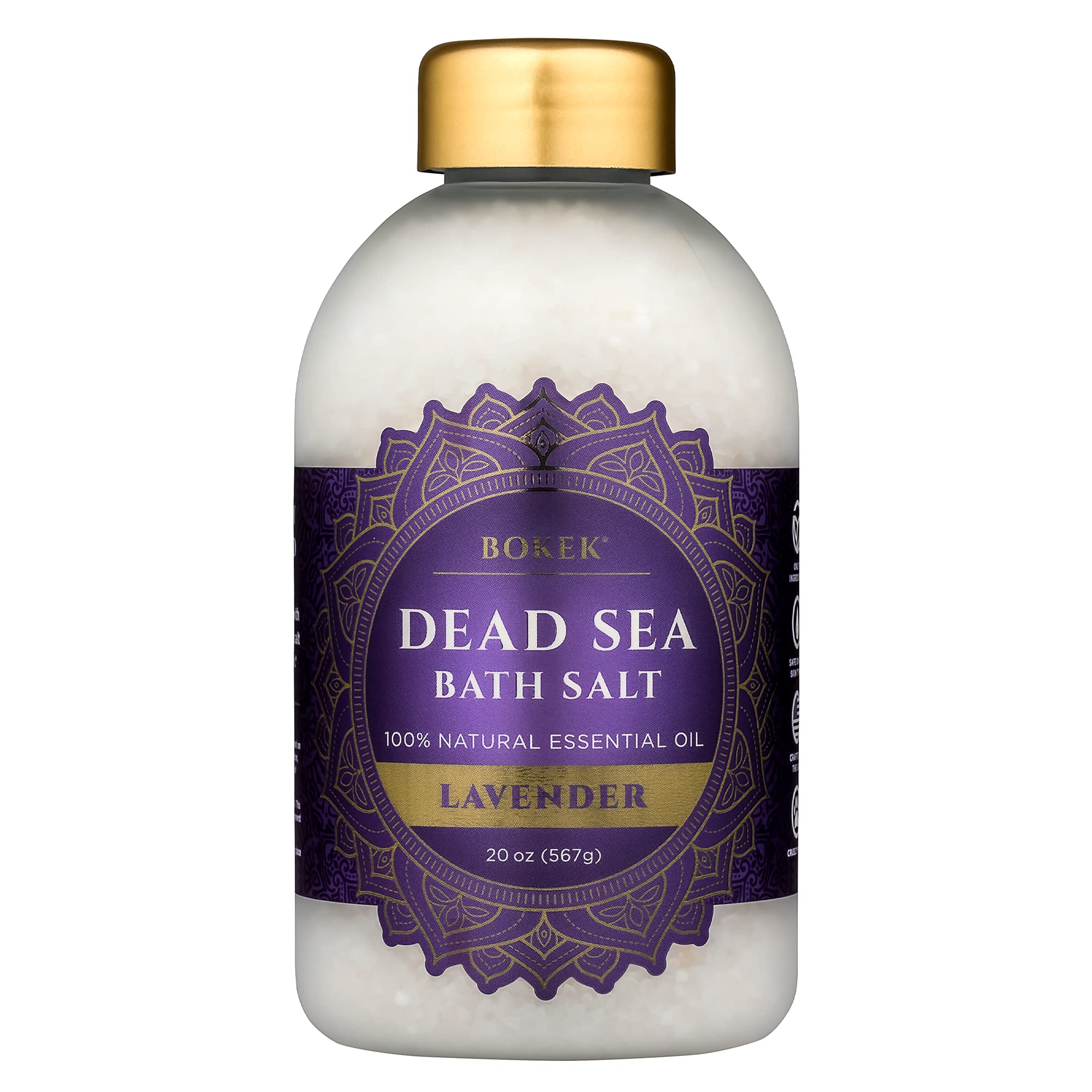 Bokek Bokek Organic Lavender Bath Salt, Dead Sea Salt Scented With Certified Organic Essential Oil, 20 Ounce Jar, White, Lavender, 20 ounces