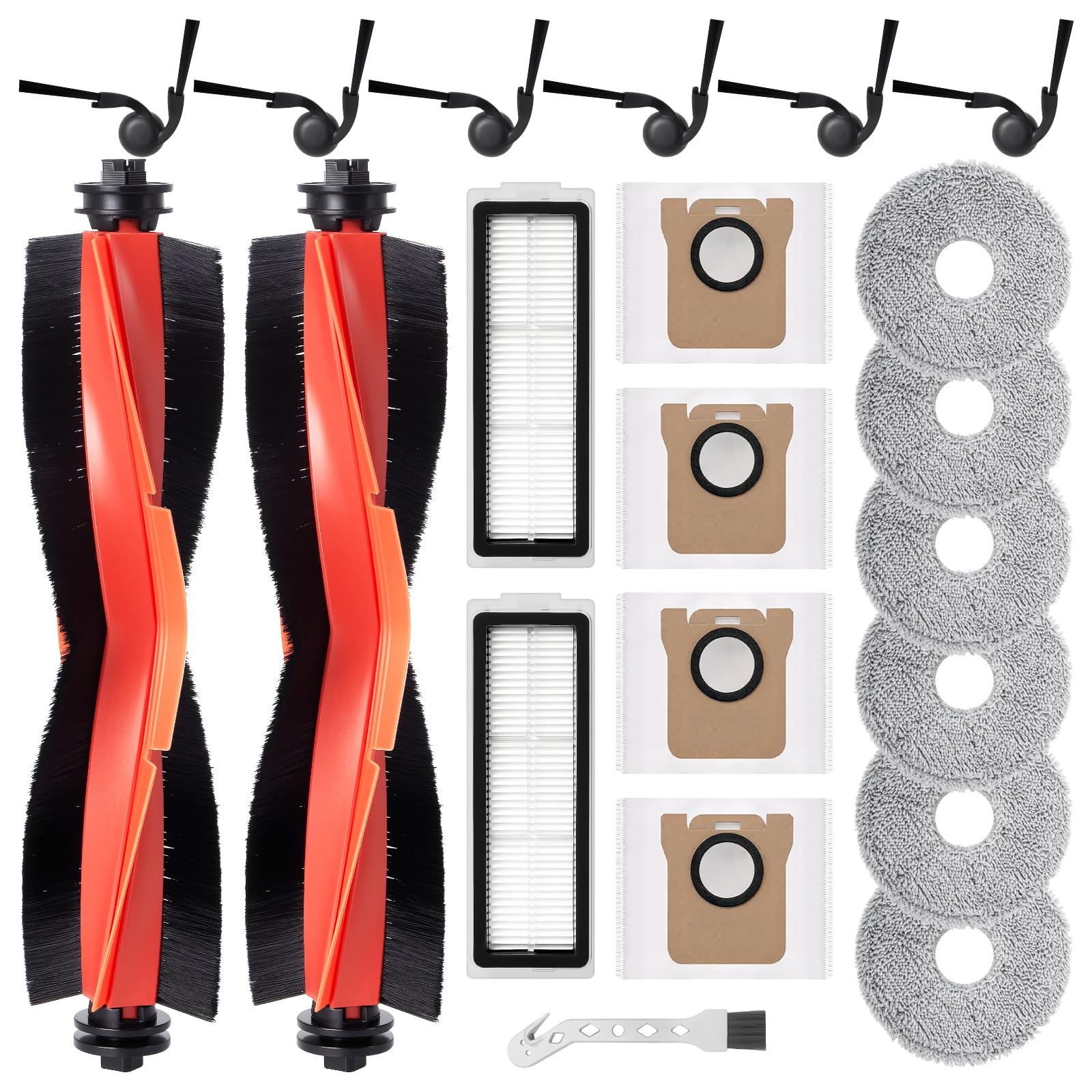 21 Kit de Accesorios de Repuesto para Xiaomi 5/5 Pro Robot Aspirador, 2 Cepillos Principales, 6 Cepillos Laterales, 6 Paños de Repuesto, 2 Filtros, 4 Bolsas para el polvo y 1 Cepillo de limpieza